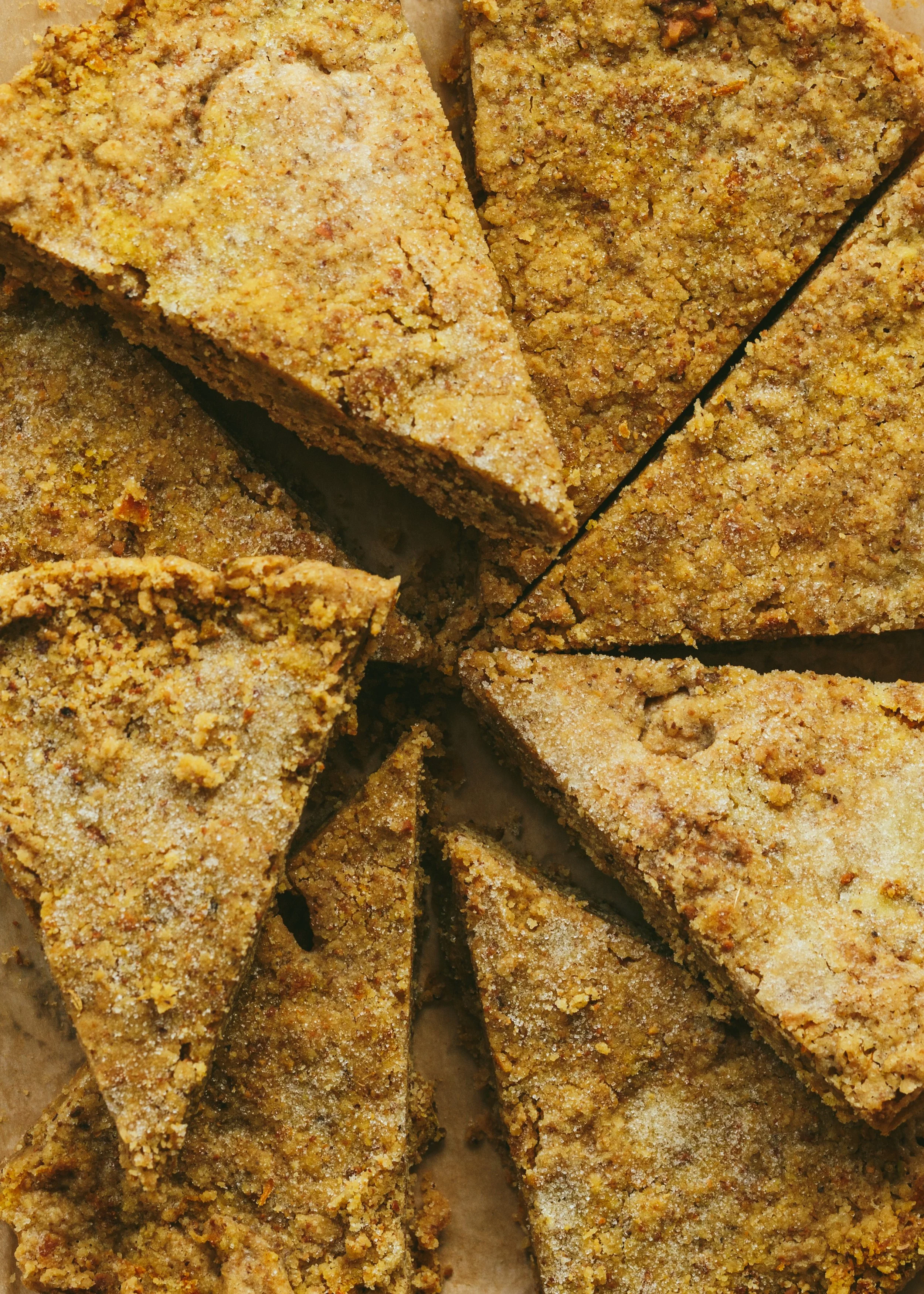 kimberly espinel portfolio image showing close up view of slices of a baked shortcrust style dessert