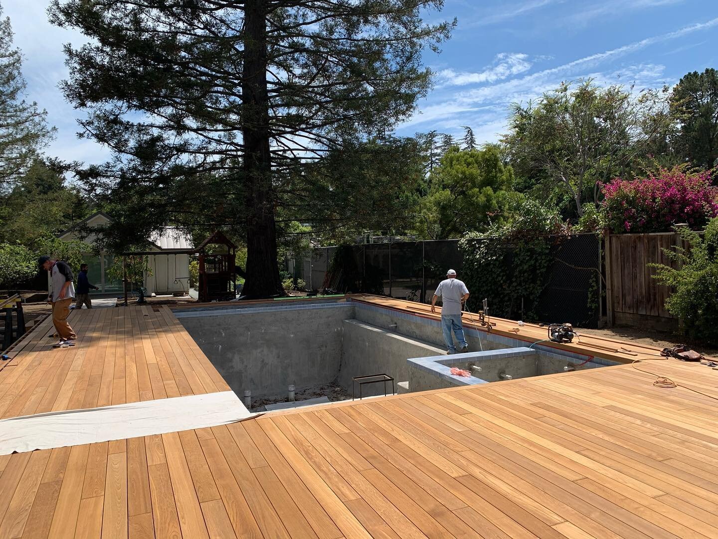 Can&rsquo;t wait for this teak deck to be completed! #sanmateo #teak #deck #pooldeck #truscapeslc #arterrasf #landscapeconstruction #carpentry