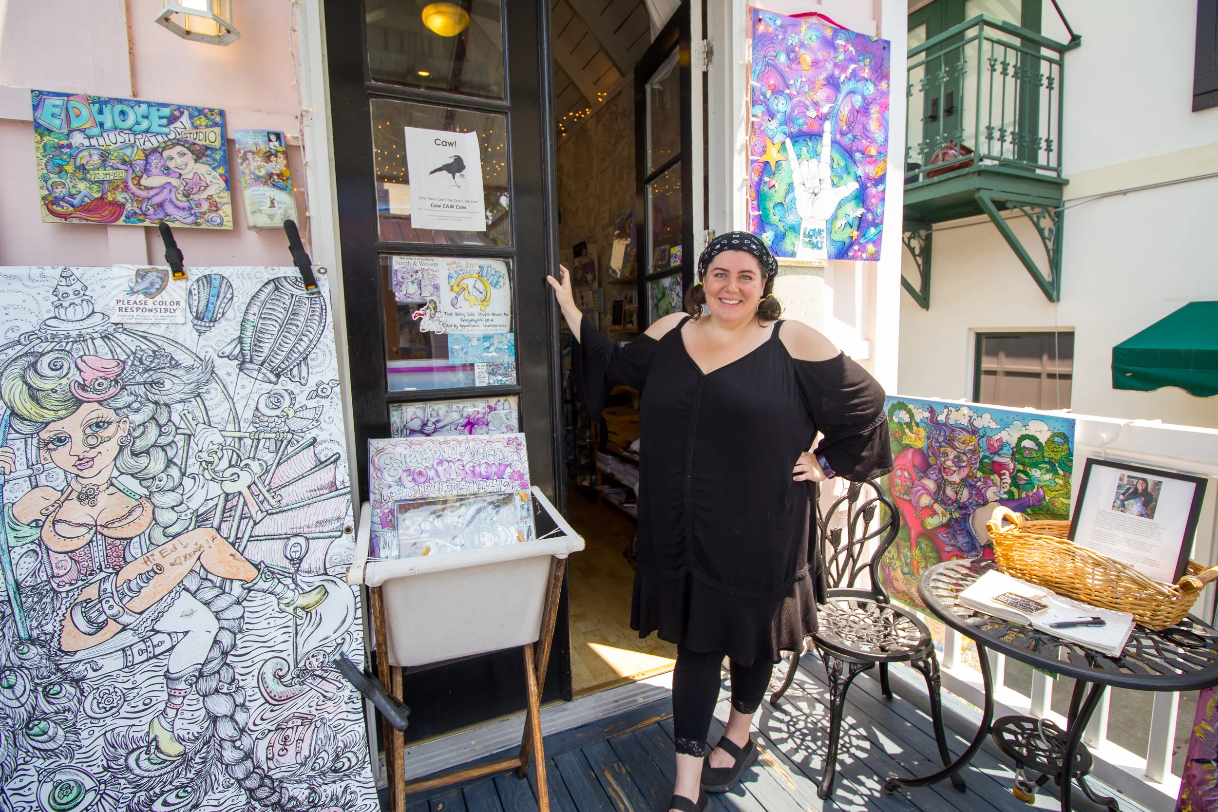 Ed stands in the doorway of her shop at the Pier on St. Simons Island, GA