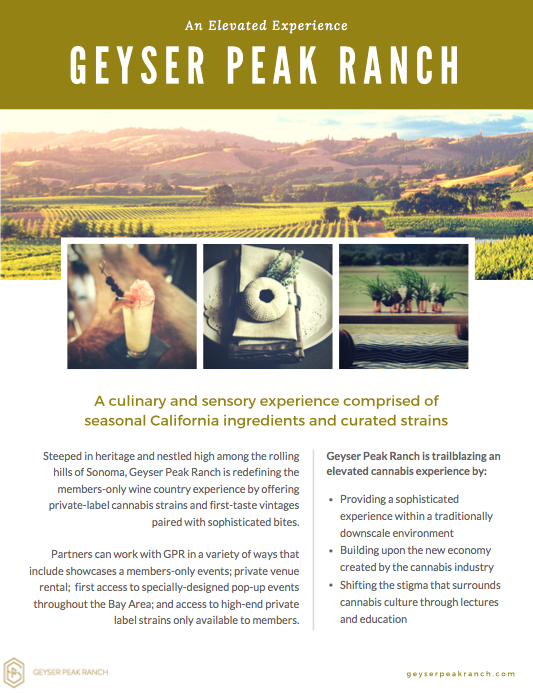SELL SHEET, GEYSER PEAK RANCH AS AN EXCLUSIVE EVENT VENUE, GEYSER PEAK RANCH REQUIRED BUSINESS-TO-BUSINESS MATERIALS FOR PARTNERS AND COLLABORATORS.