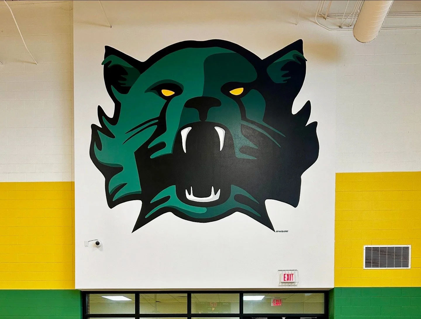 Moody school gym hand painted logo.
