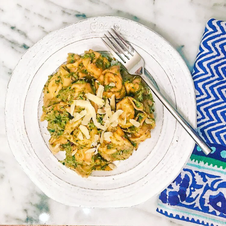 Spring: Swiss Chard and Walnut Pesto with Tortellini