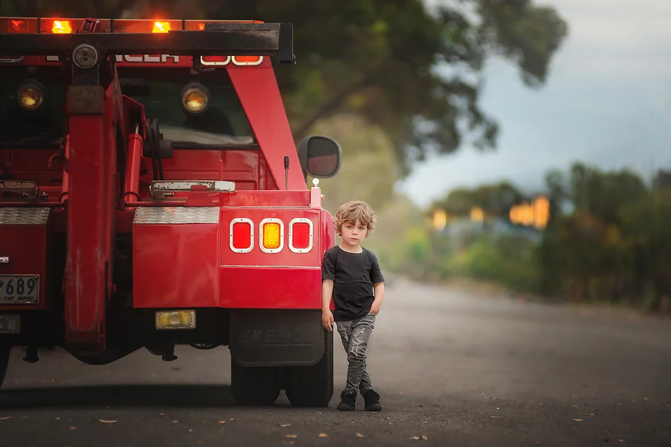 Boy with pick up truck