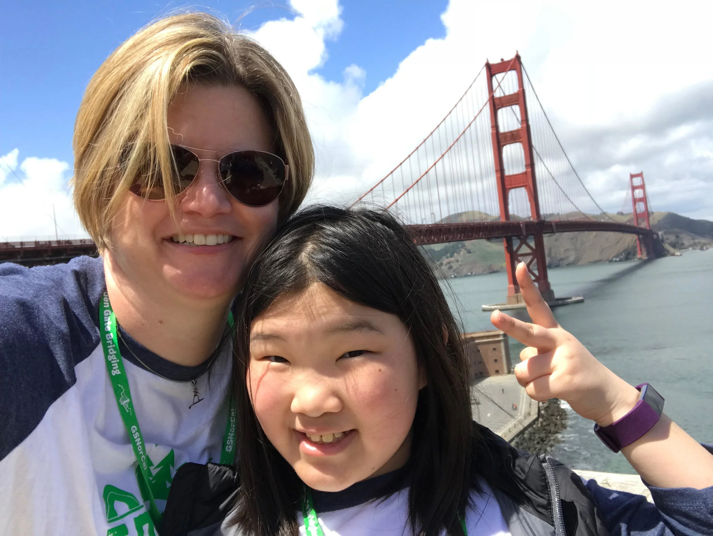 Megan and her mom, Jenny, after walking over the Golden Gate Bridge with the Girl Scouts (April 2018)
