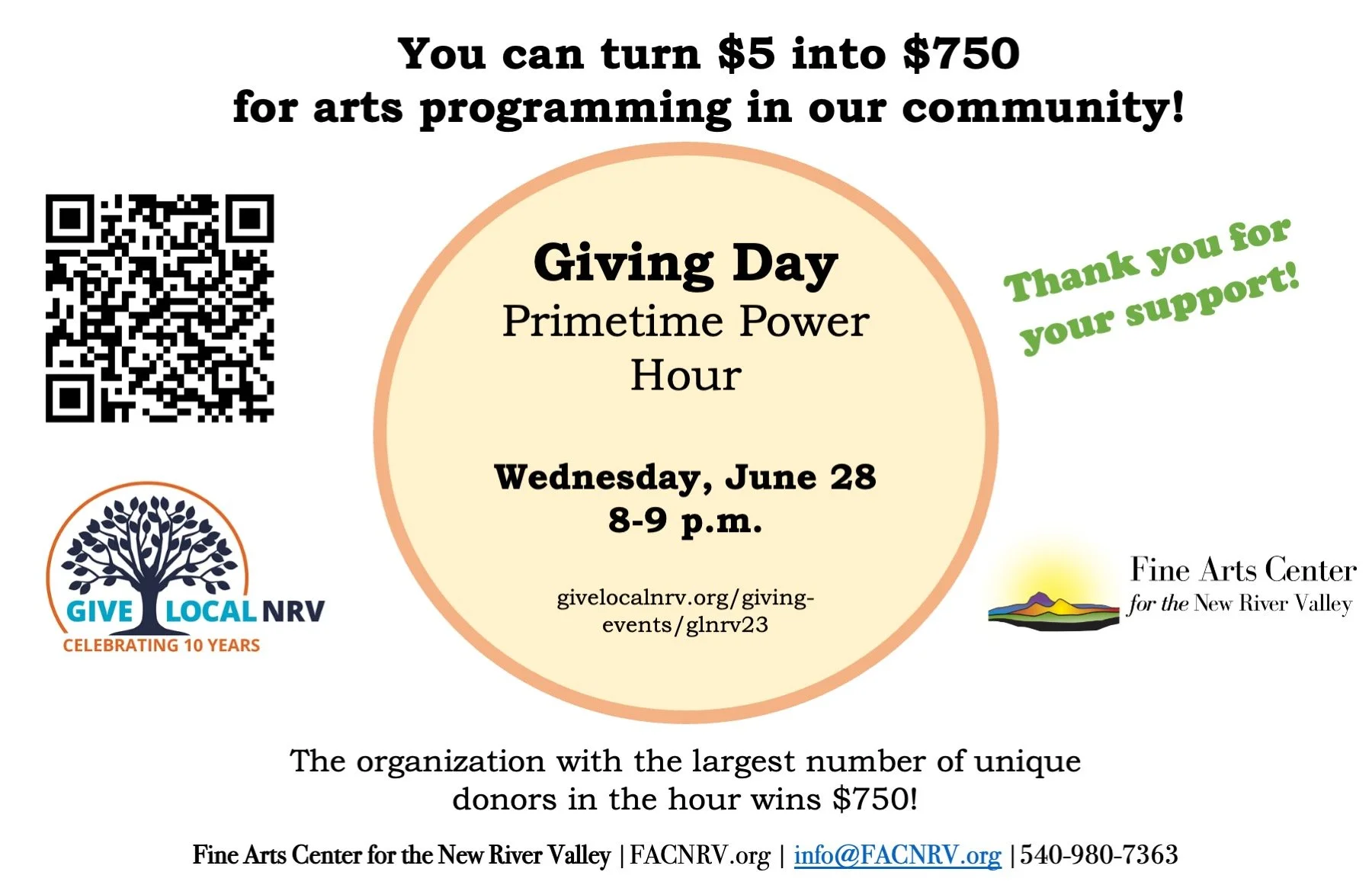 Your $5 donation can turn into $750 in arts programming for our community!