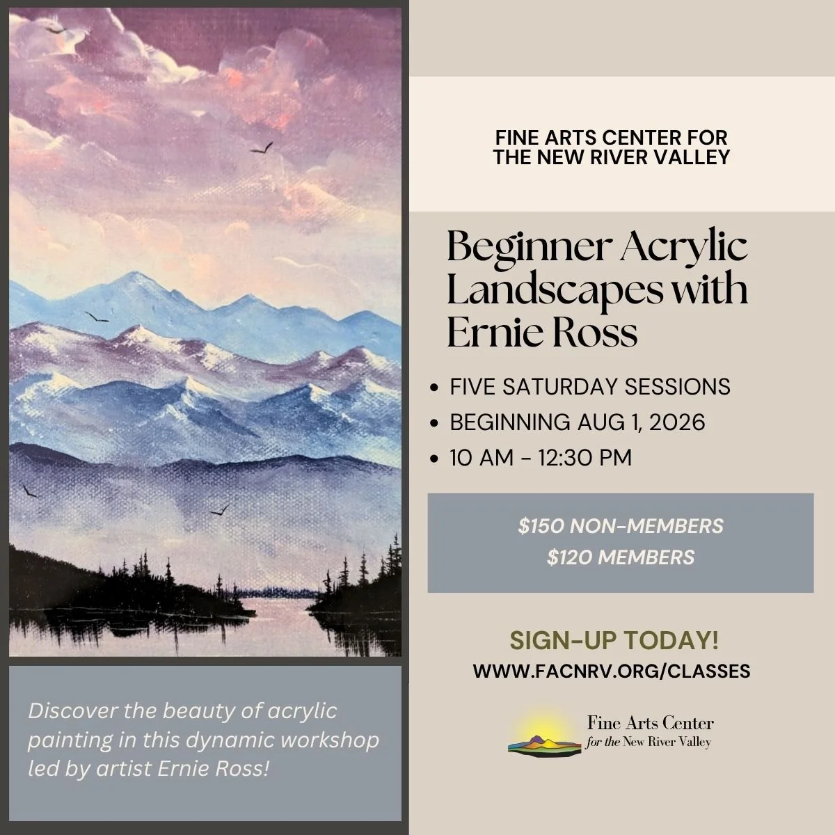 Beginner Acrylic Landscapes with Ernie Ross - 5-Week Class (Begins Aug 1) - PULASKI
