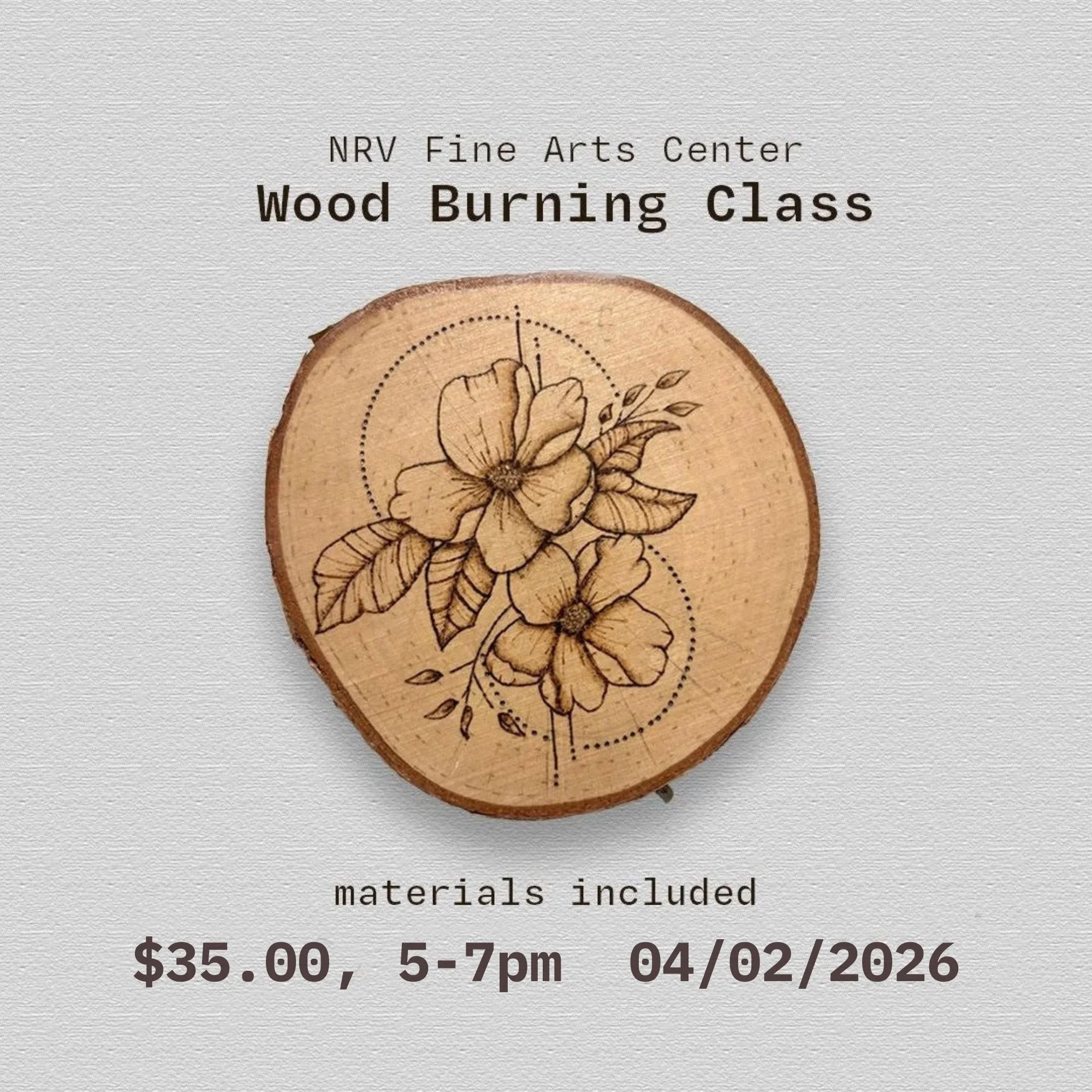 Wood Burning with Natalie Dodge - April 2 (5:00 pm - 7:00 pm) - BLACKSBURG