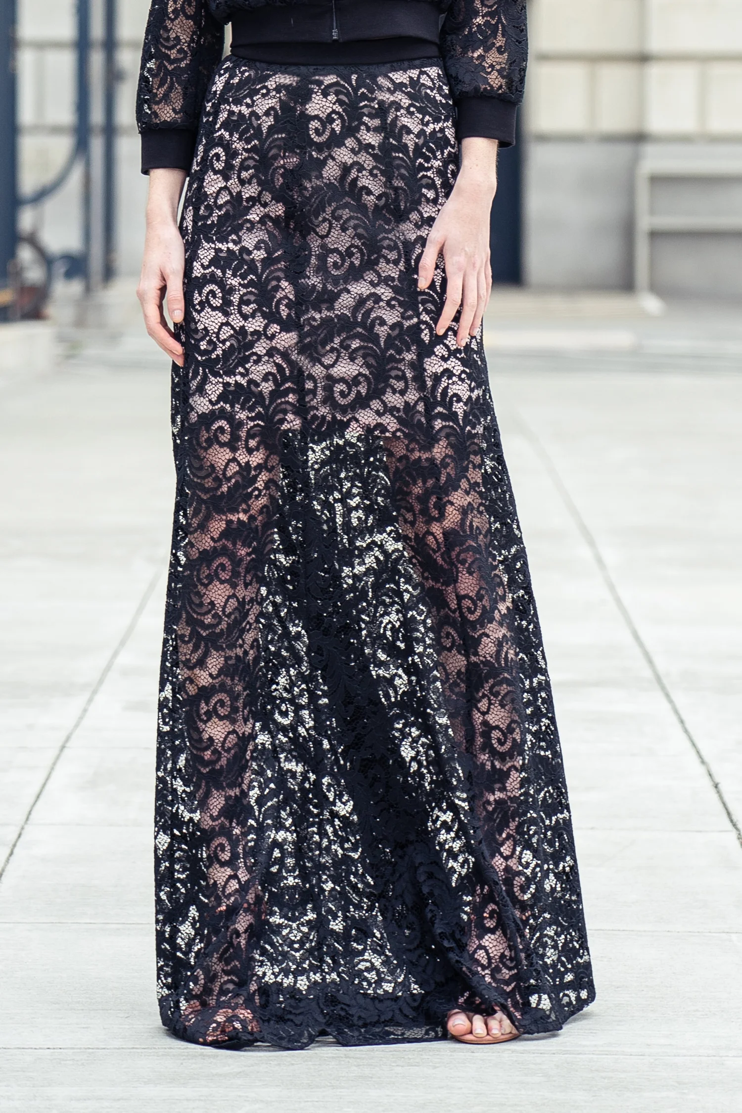 GUCCI Flower Floral Lace Long skirt Bottoms 652724 black 36