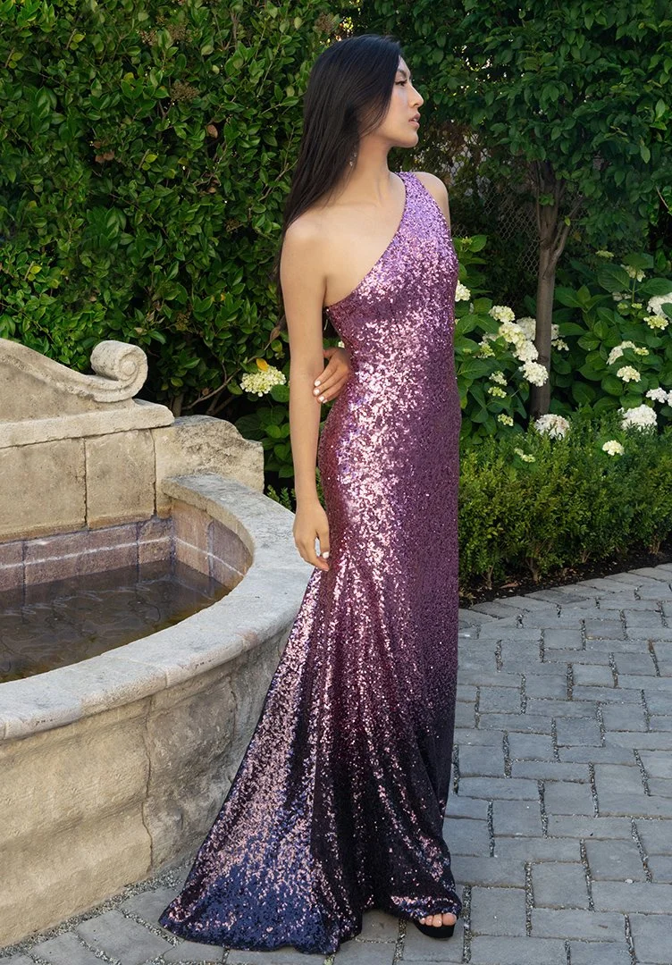 Viola Asymmetric Ombre Sequin Gown — Evaro Italia