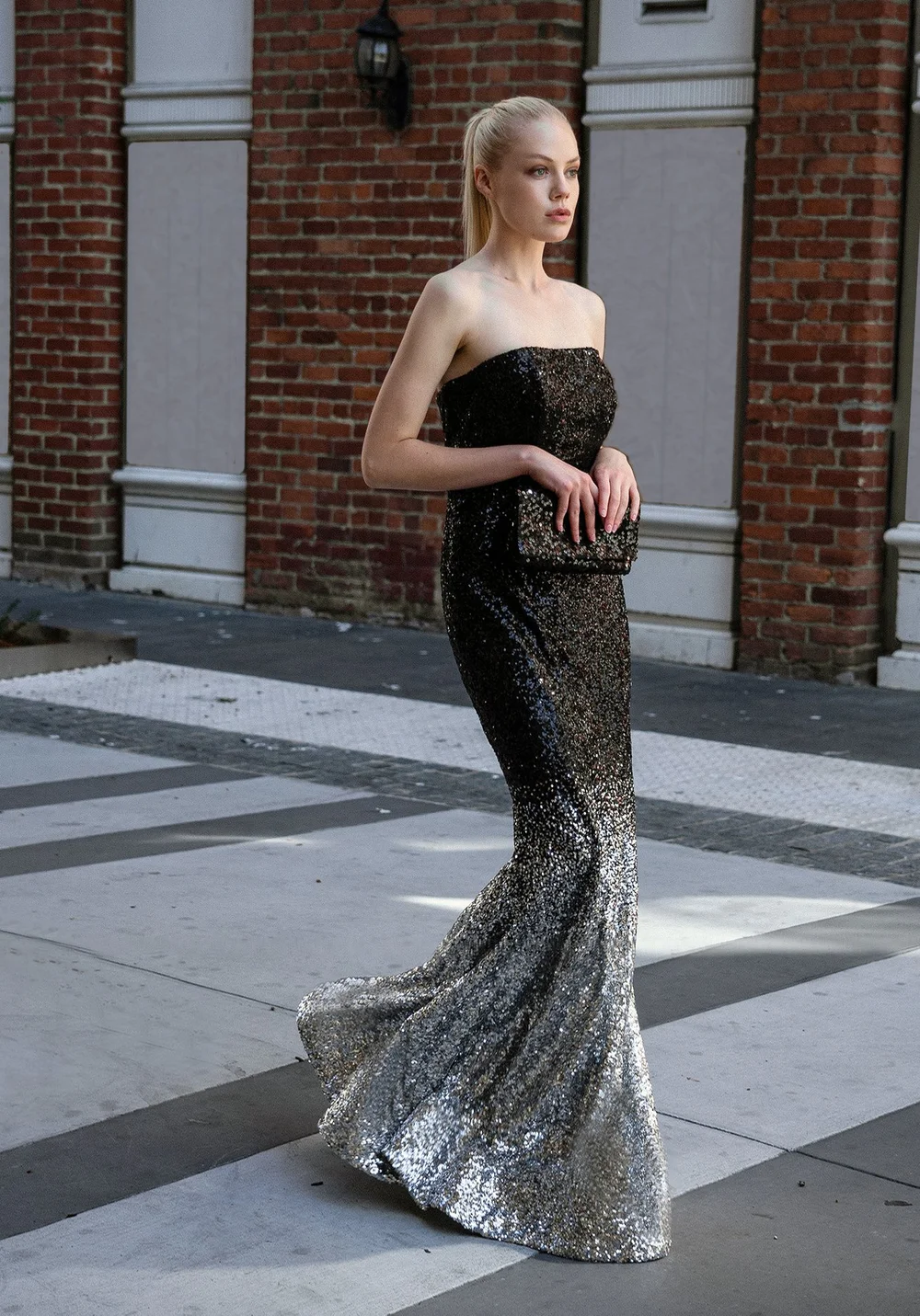 blue dress for baby girl Chic and Holland HF110369 - One Shoulder Jeweled Evening Dress 26 / Black/Silver main image 0