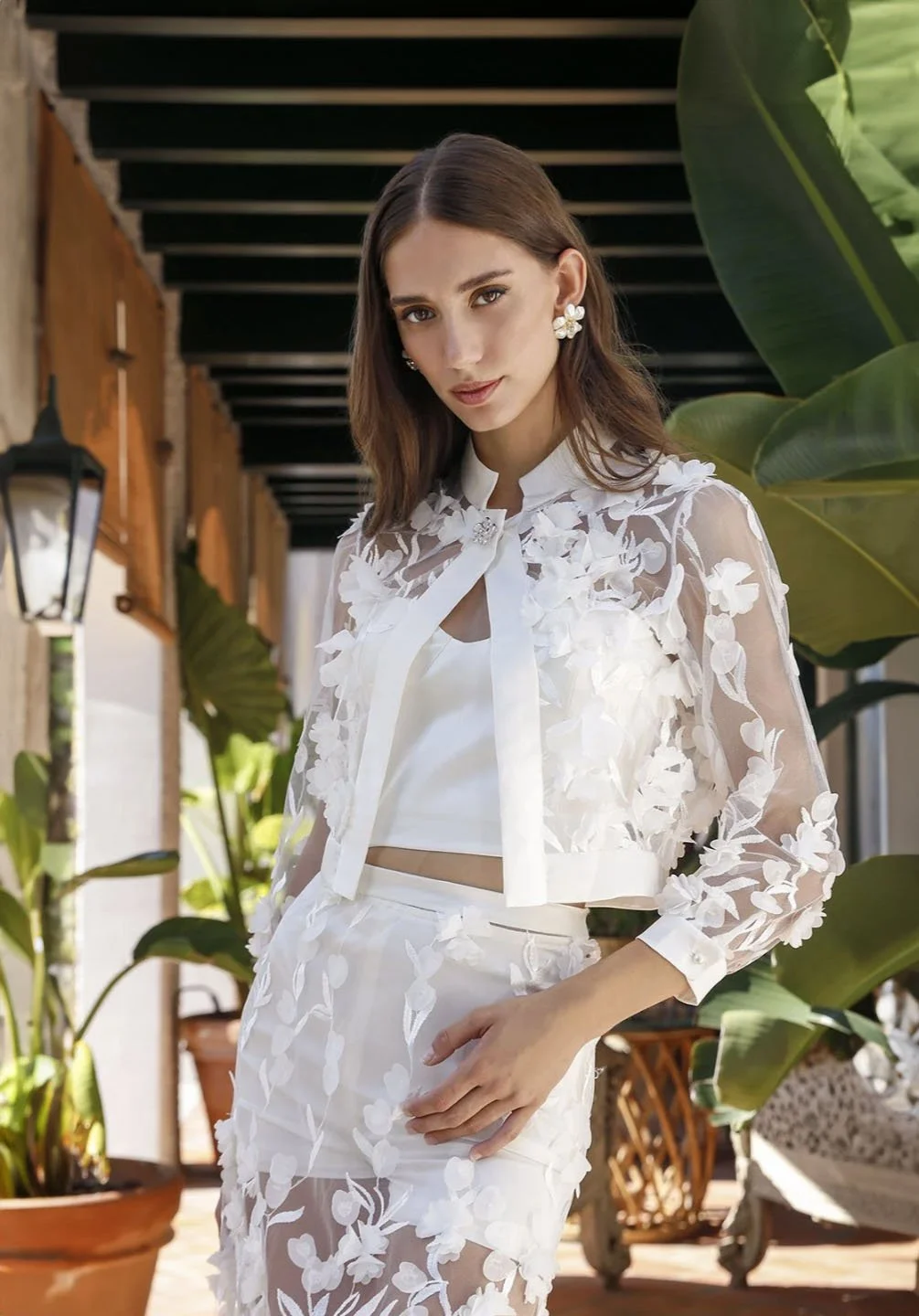 Giacinta Floral Lace Tulle Jacket and Silk Corset Top