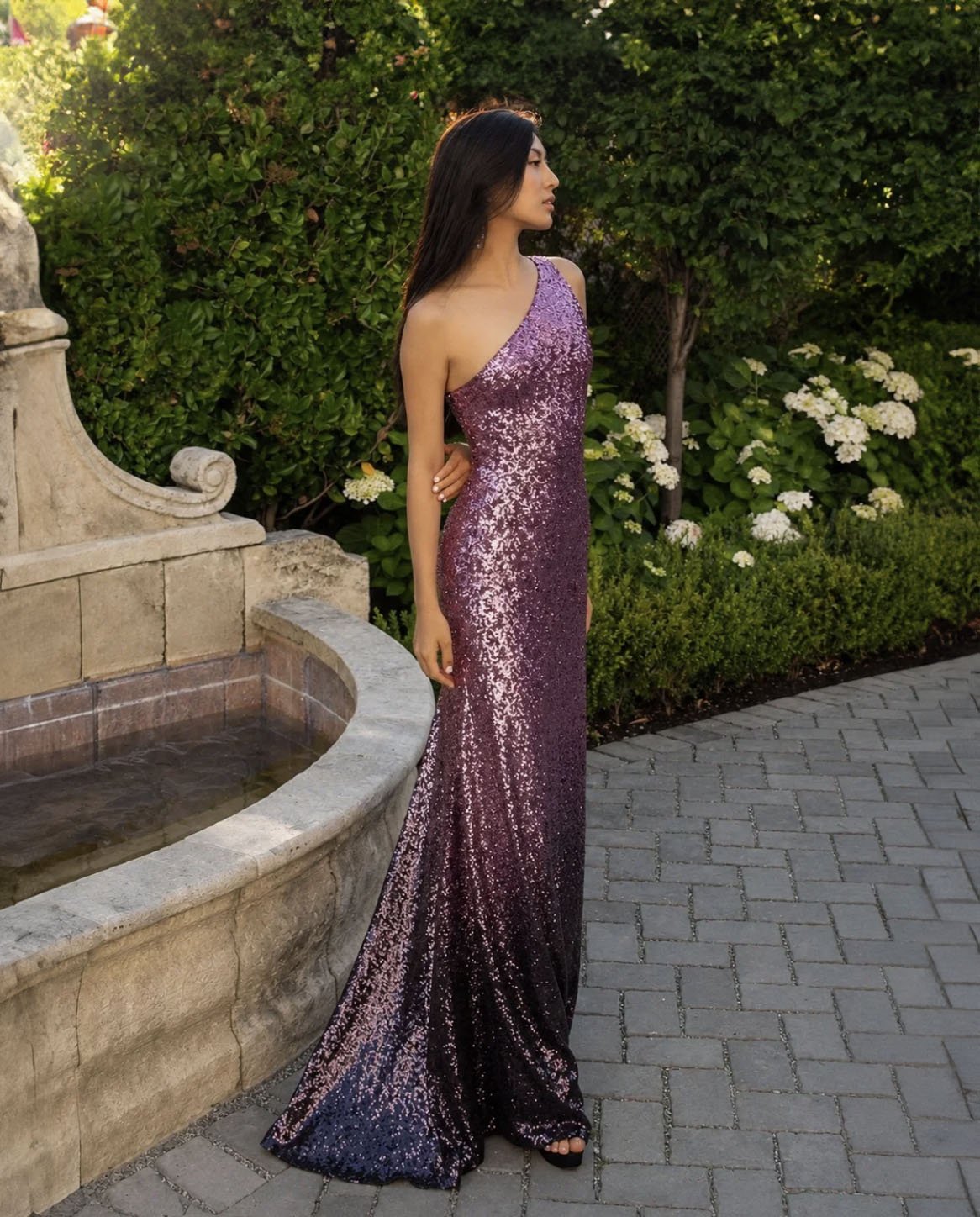 Viola Asymmetric Ombre Sequin Gown