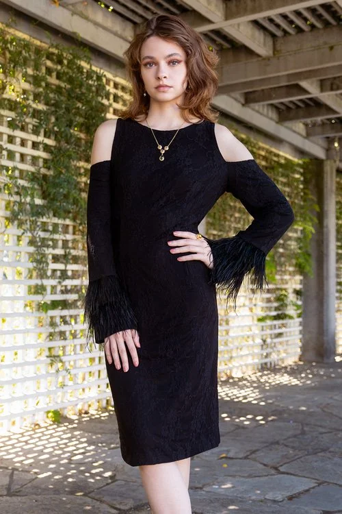 knee length dresses for ladies Elegant Black Feather Sloane Corset Gown main image 1