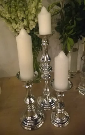 Silver Glass Candlestick Trio