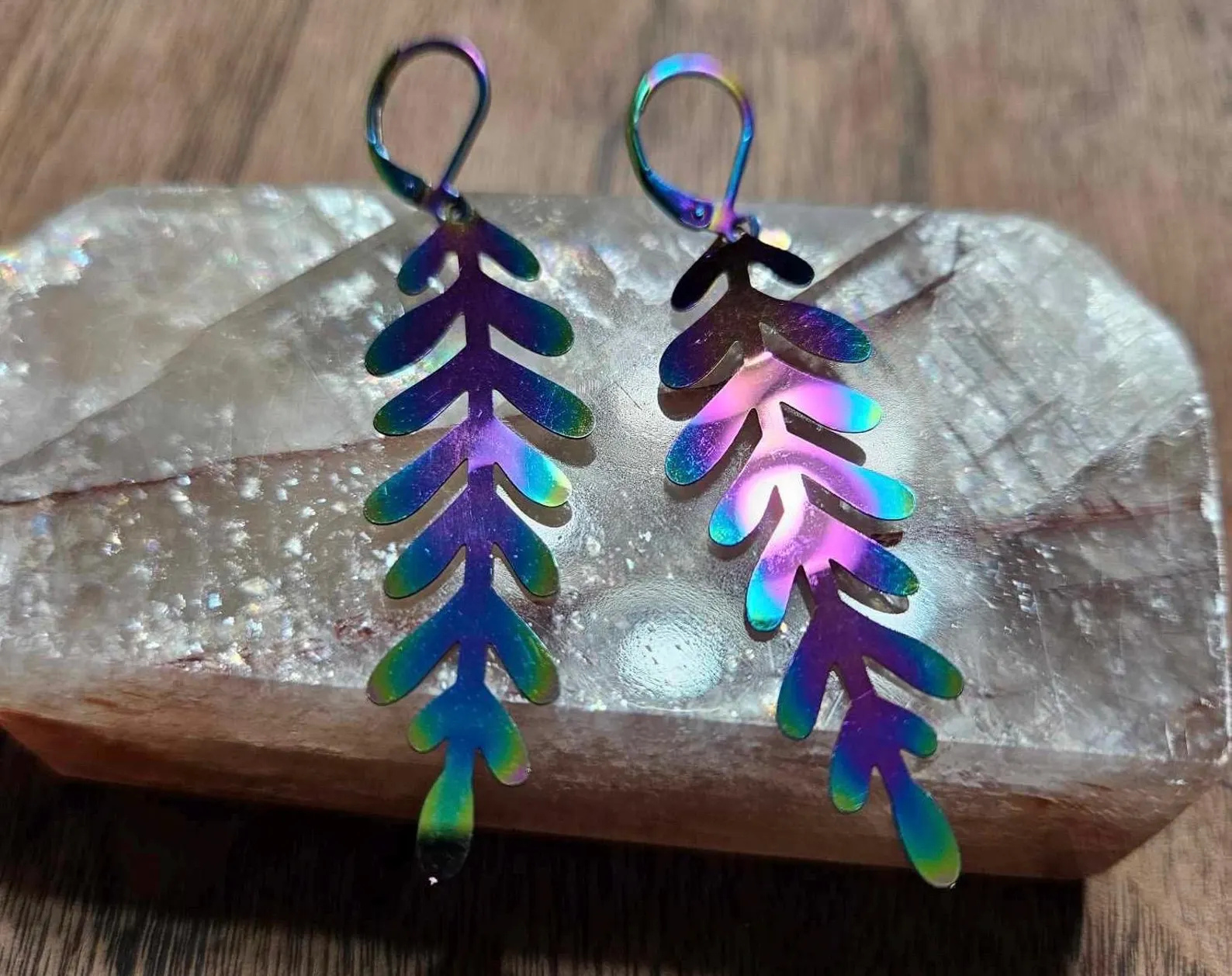 Rainbow Aluminum Fern featherlight earrings 2.5”