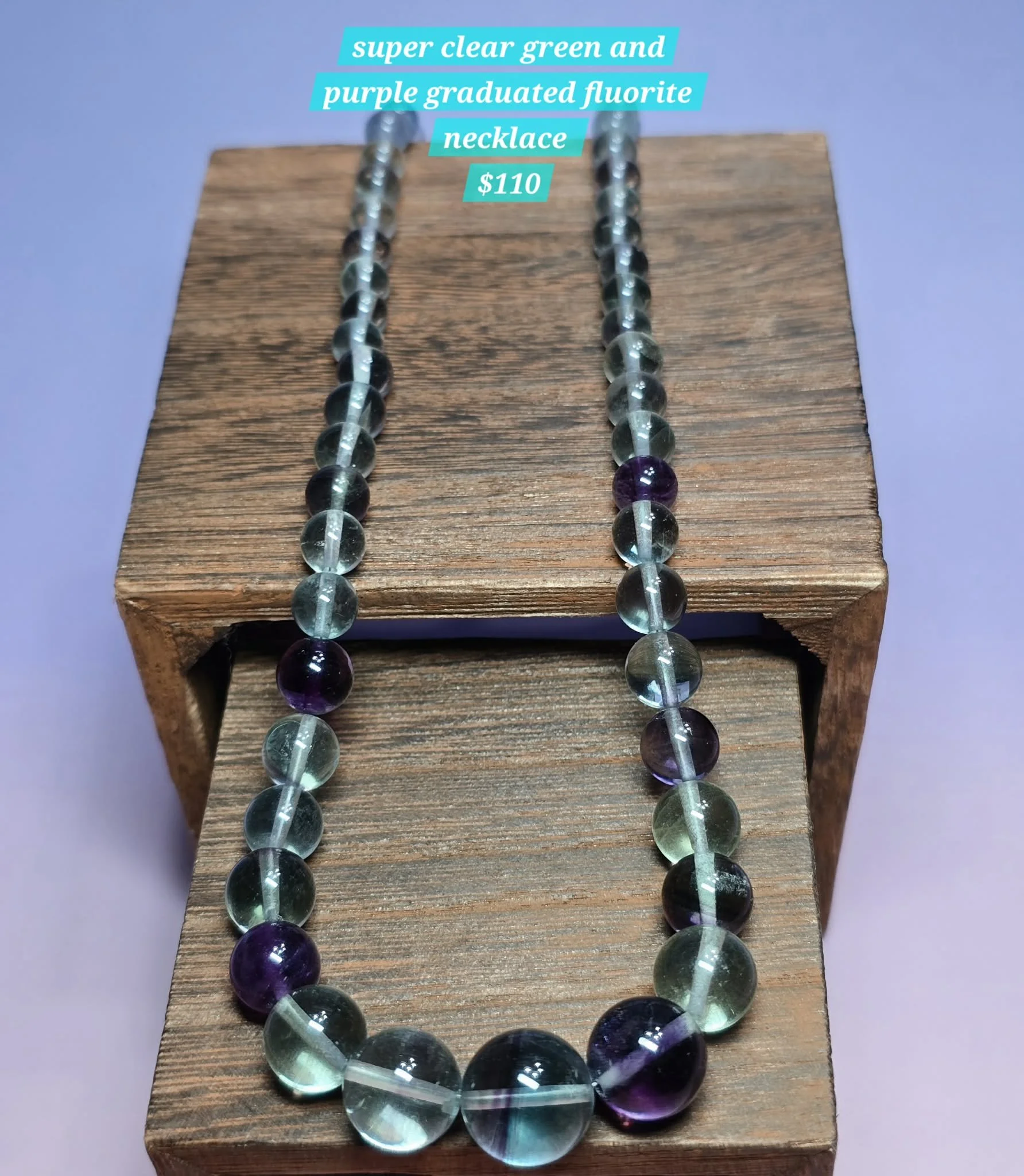 Super Clear Green and Purple Graduated Fluorite Necklace