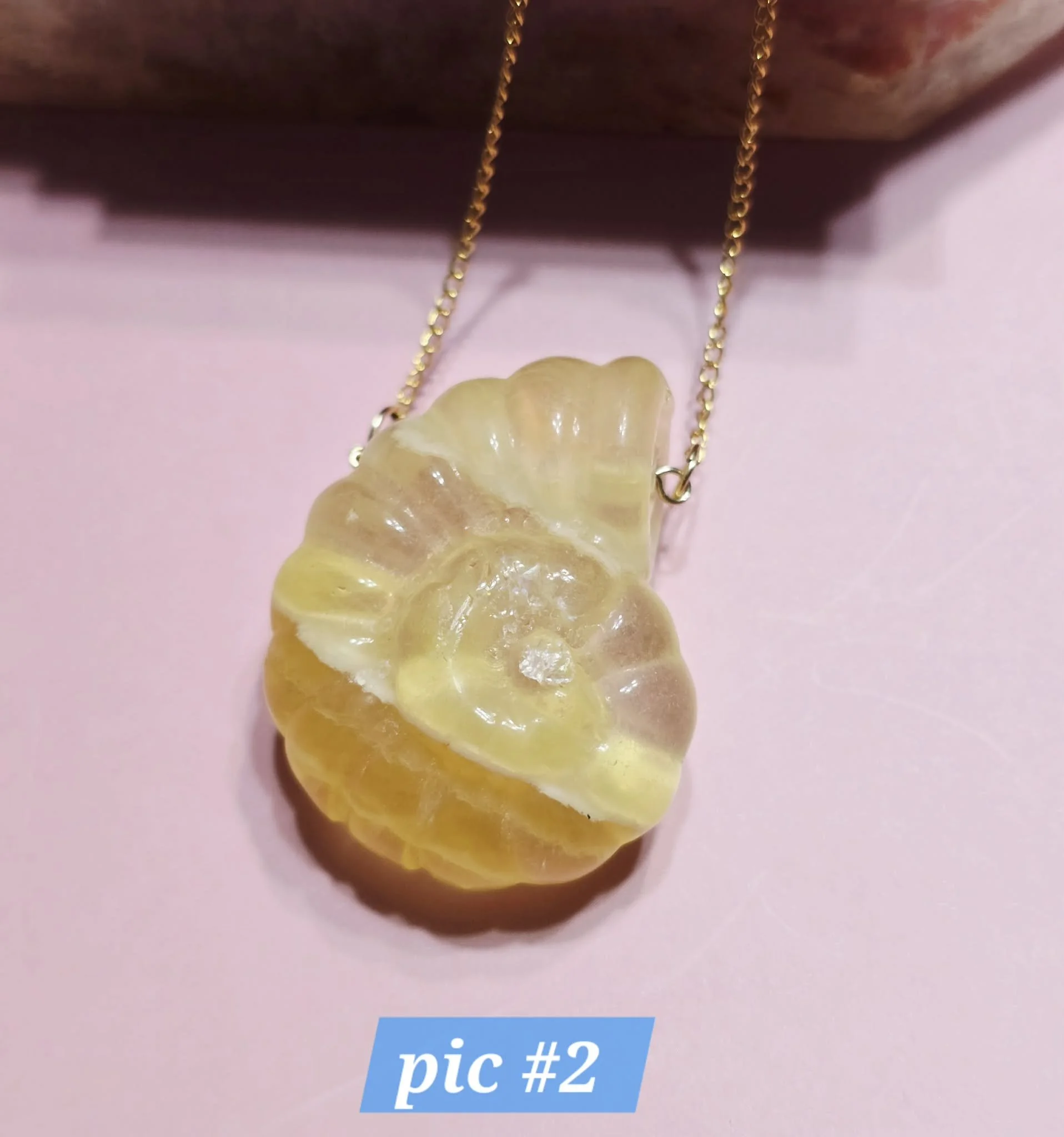 Yellow Fluorite Ammonite Shell Necklace