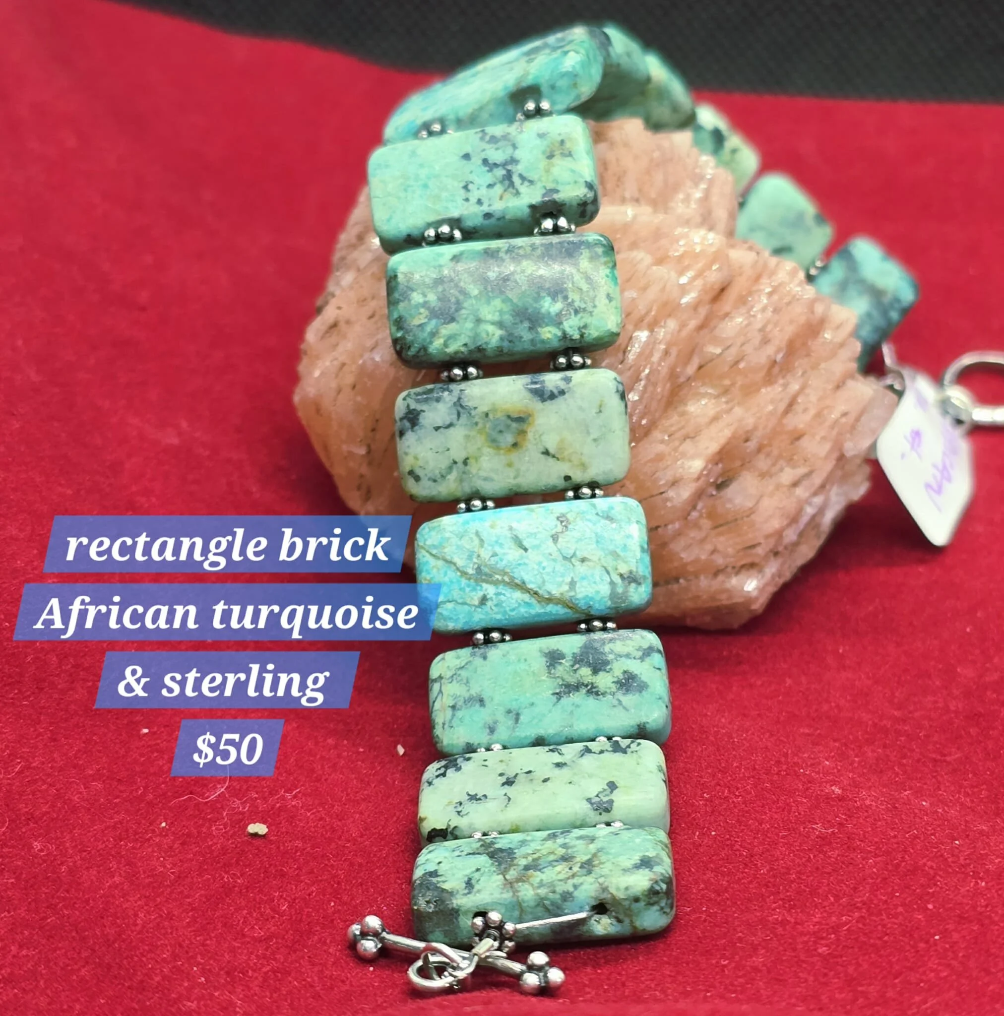 Rectangle Brick African Turquoise & Sterling Bracelet