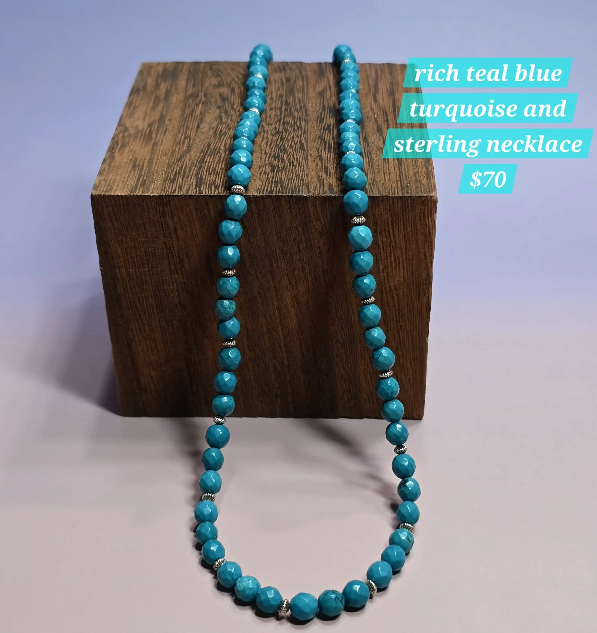 Rich Teal Blue Turquoise and Sterling Necklace