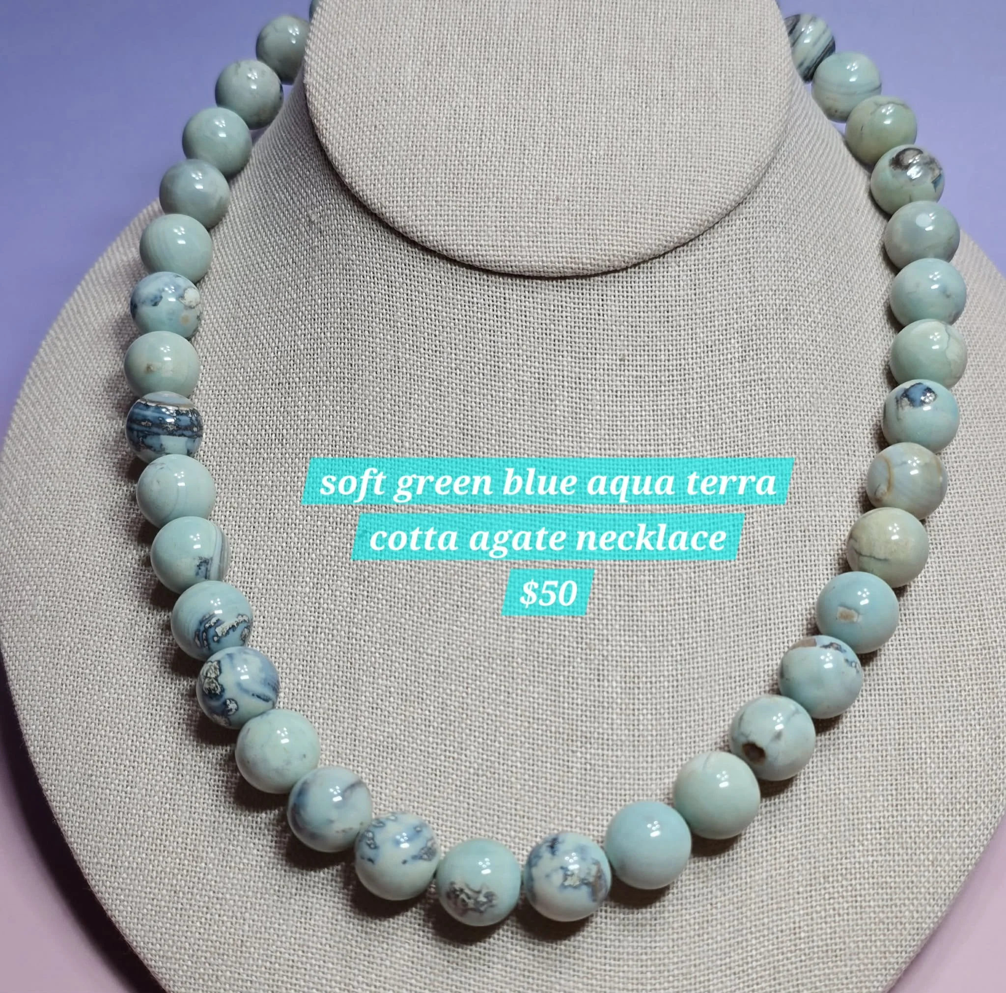 Soft Green Blue Aqua Terra Cotta Agate  Necklace
