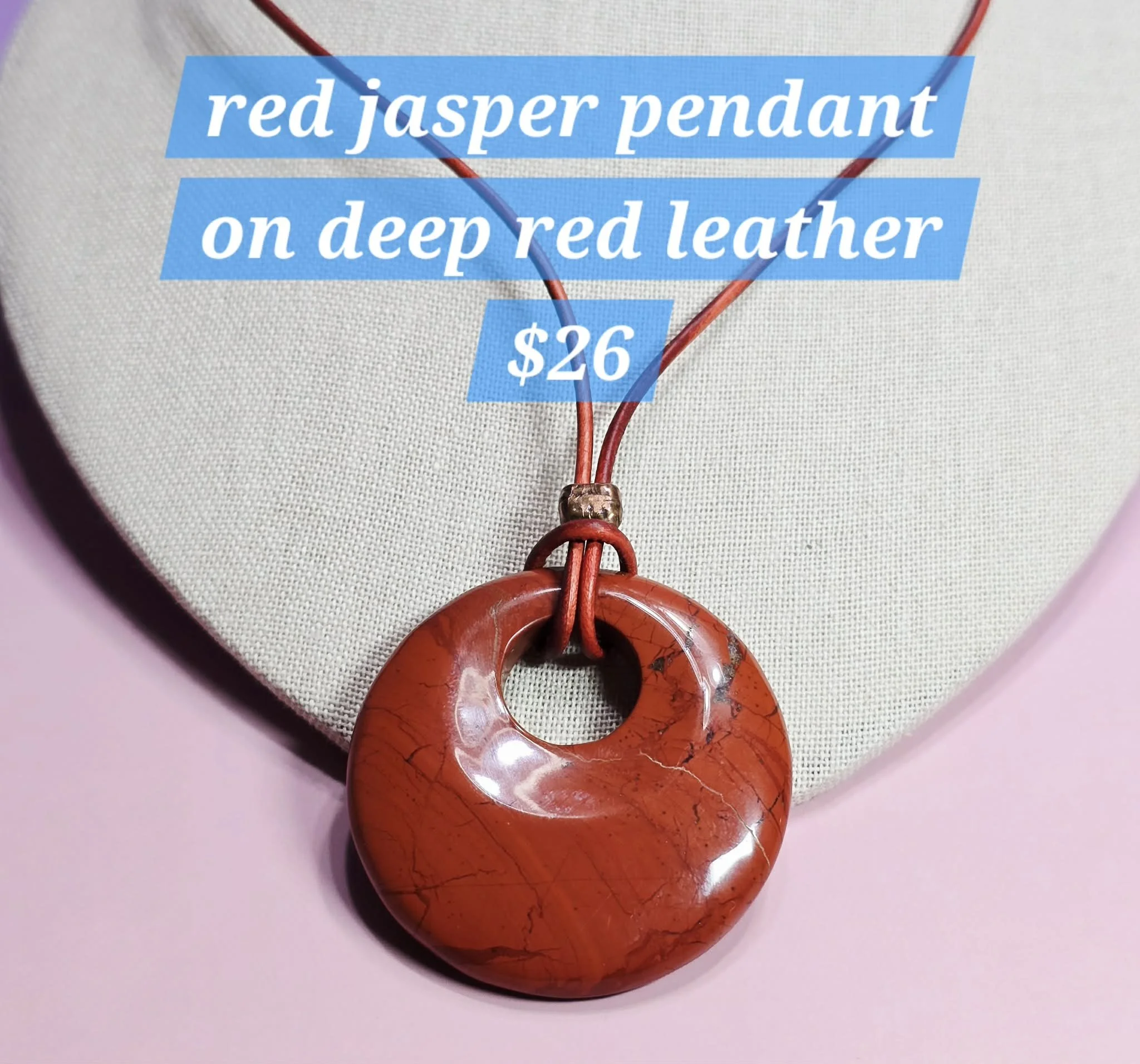 Red Jasper Pendant on Deep Red Leather