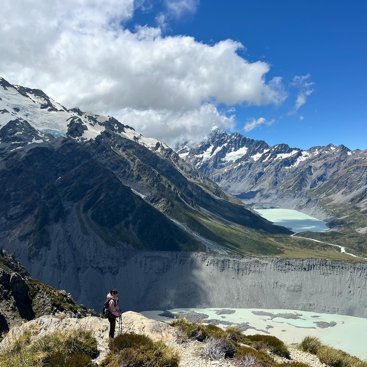 The weather foiled our plan to do an overnight in Aoraki/Mt. Cook, so we did the 2 most popular day hikes there instead. The weather was beautiful except that the wind gusts were SO strong that I had to crouch and hold on to rocks to stay balanced. 
