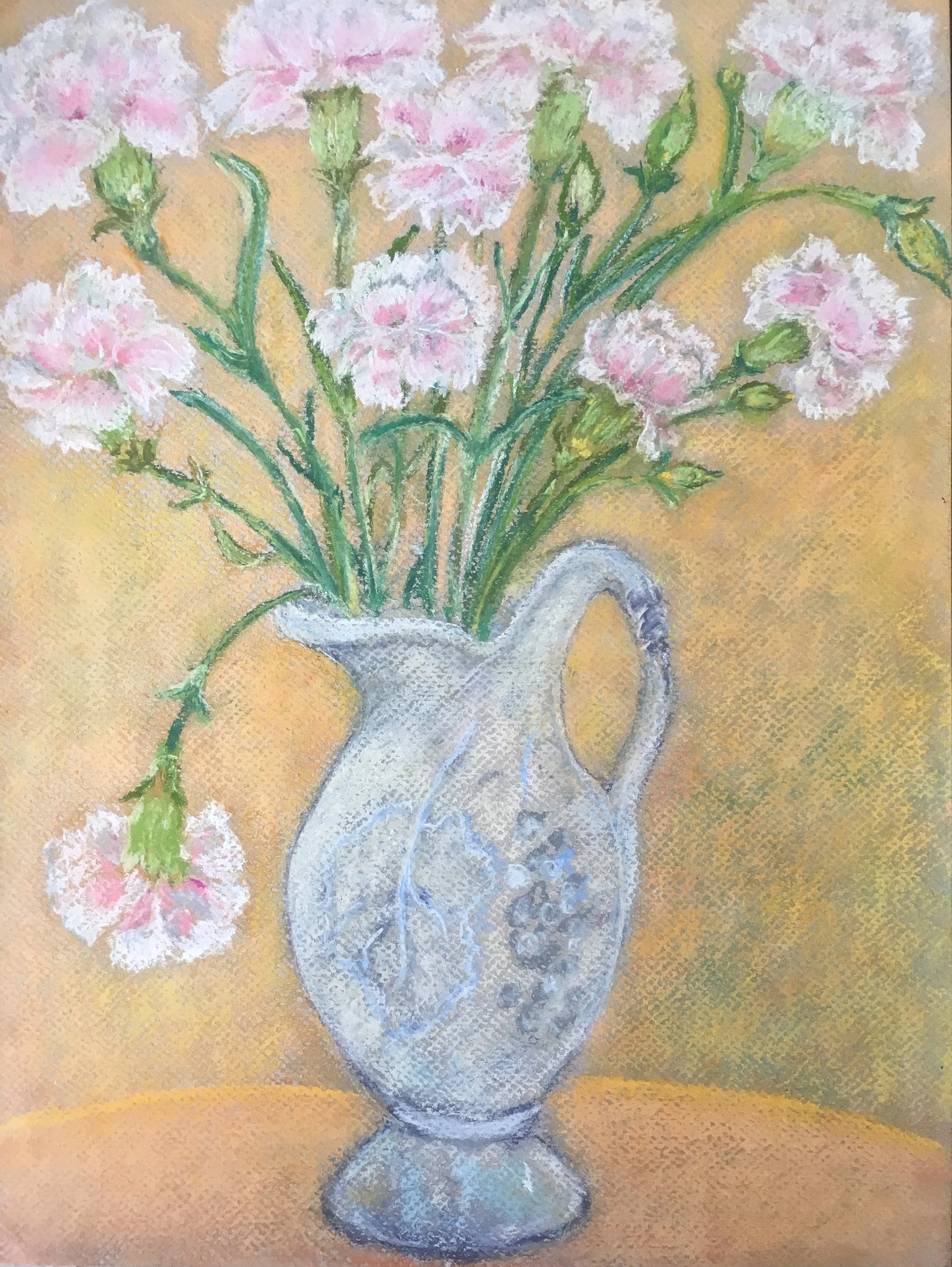 Pink Carnations.  Pastel on paper.  11 x 15 in.