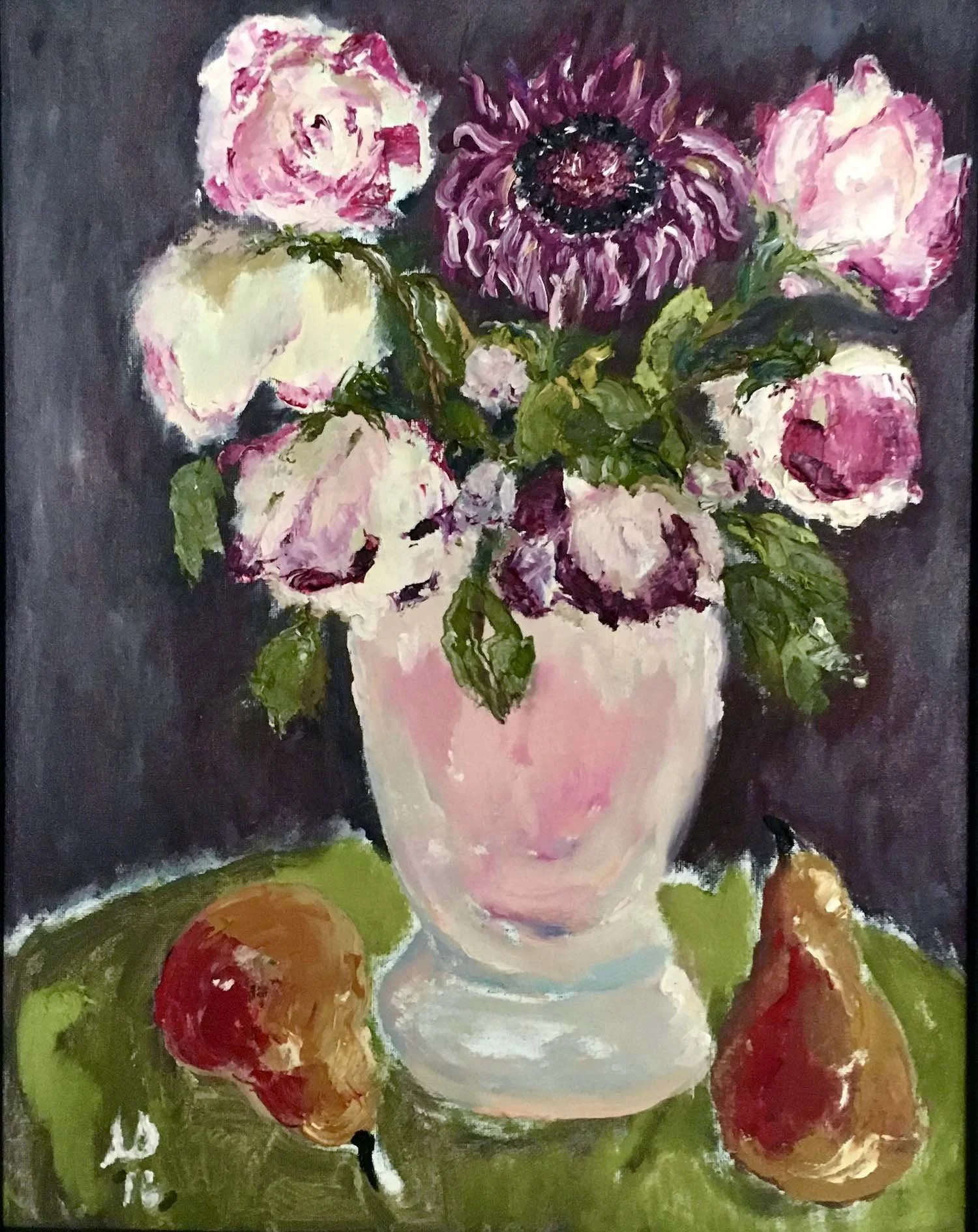 Flowers and vase. Oil on canvas. 14 x 18 in.
