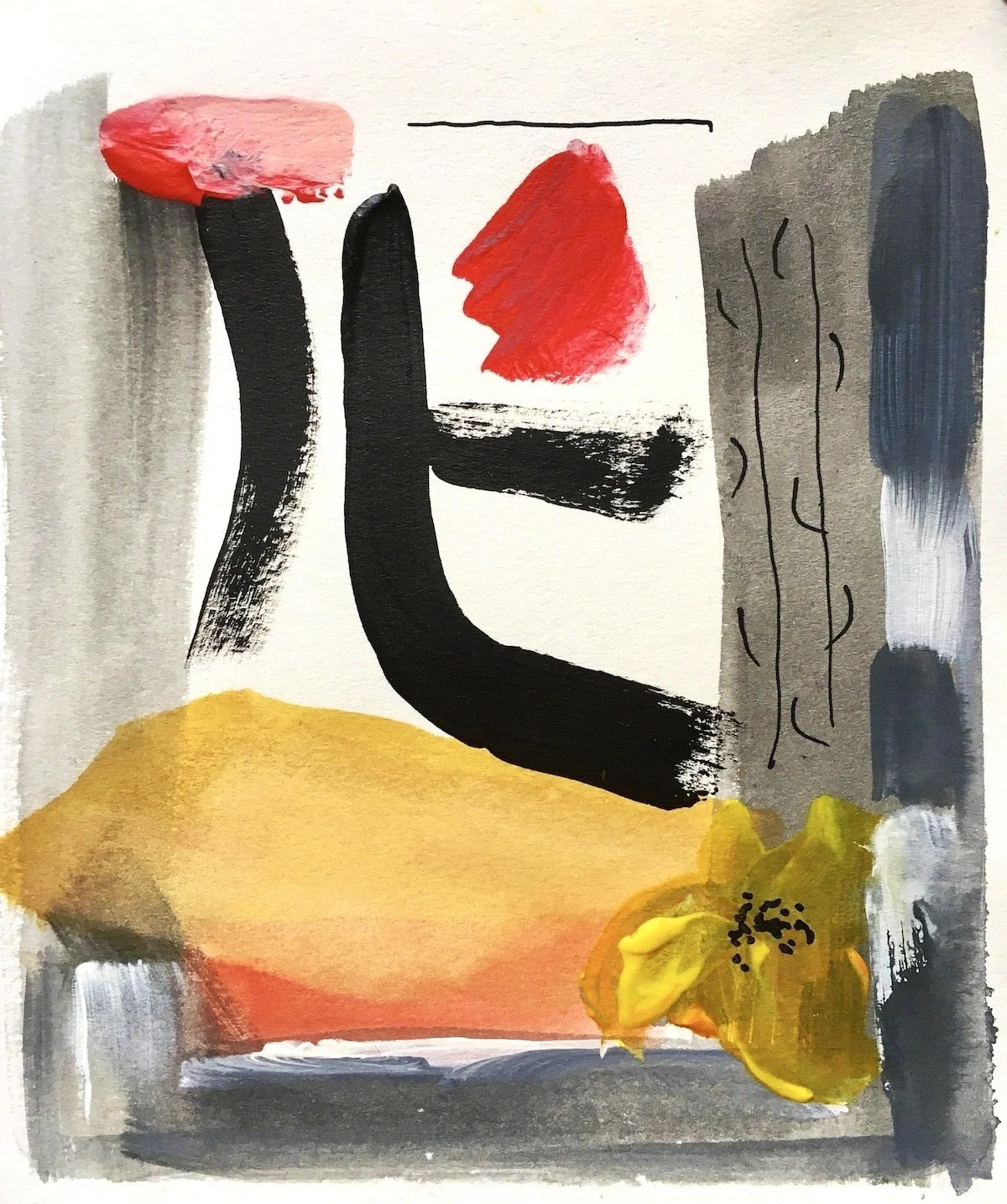 Window seat, Acrylic on paper. 6 x 8