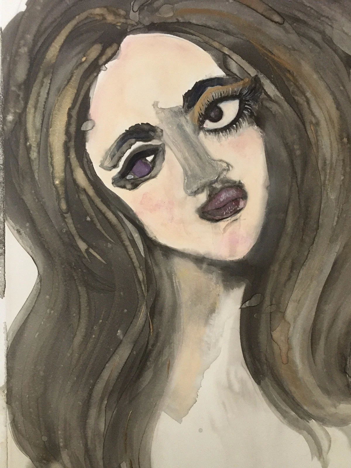 Unhappy. Ink and gouache. 9 x 12.