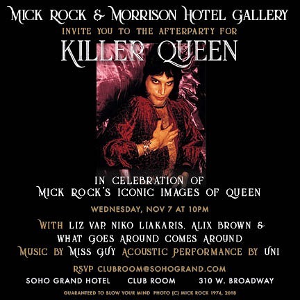 Wednesday Nov 7 in celebration of the legendary @therealmickrock photos of #queen at @morrisonhotelgallery 
#bohemianrhapsody #mickrock #legends #rocknroll #newmusic #unitheband