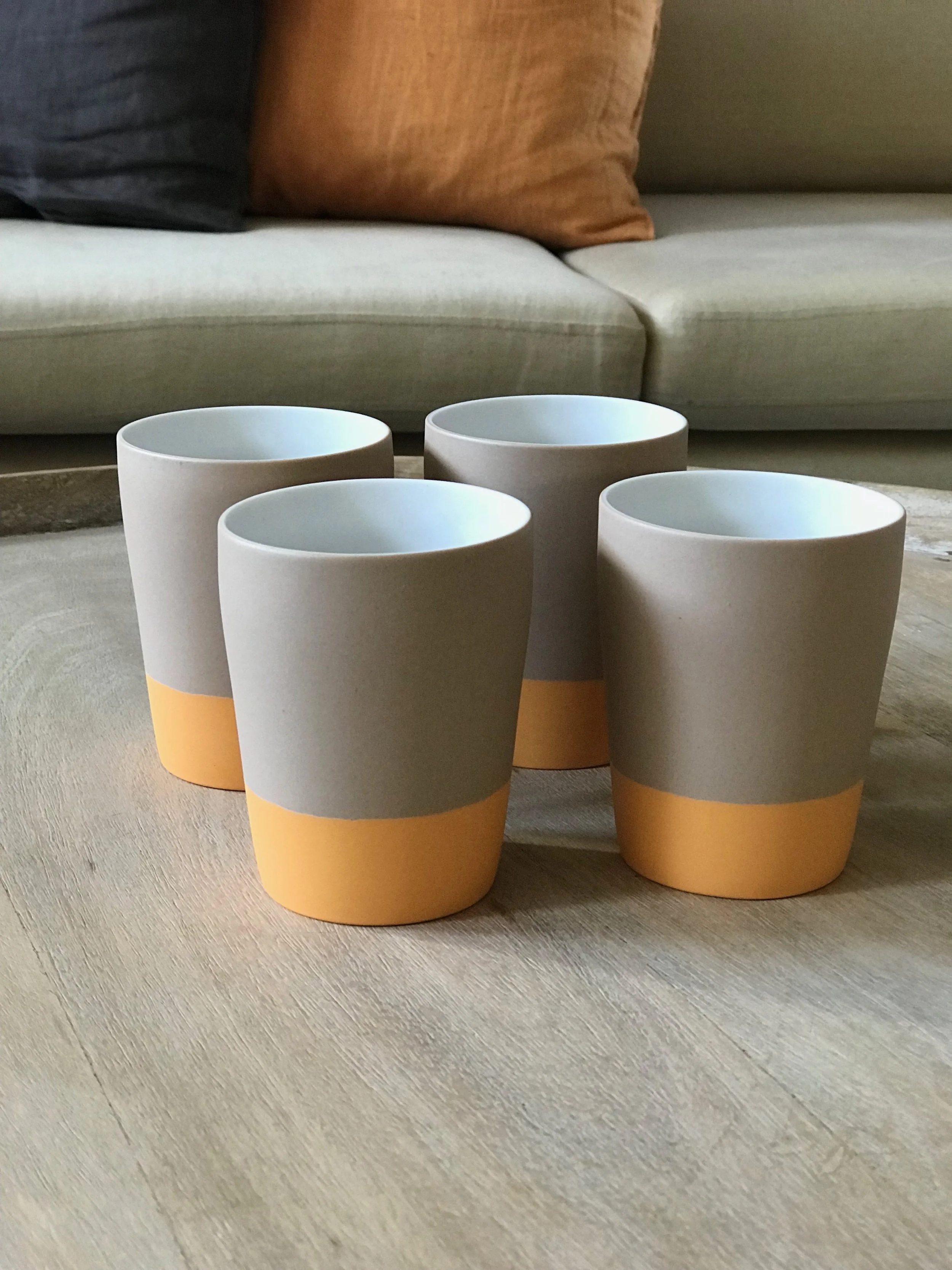 Canvas Cloth and Bowl Porcelain Cups - Set of four