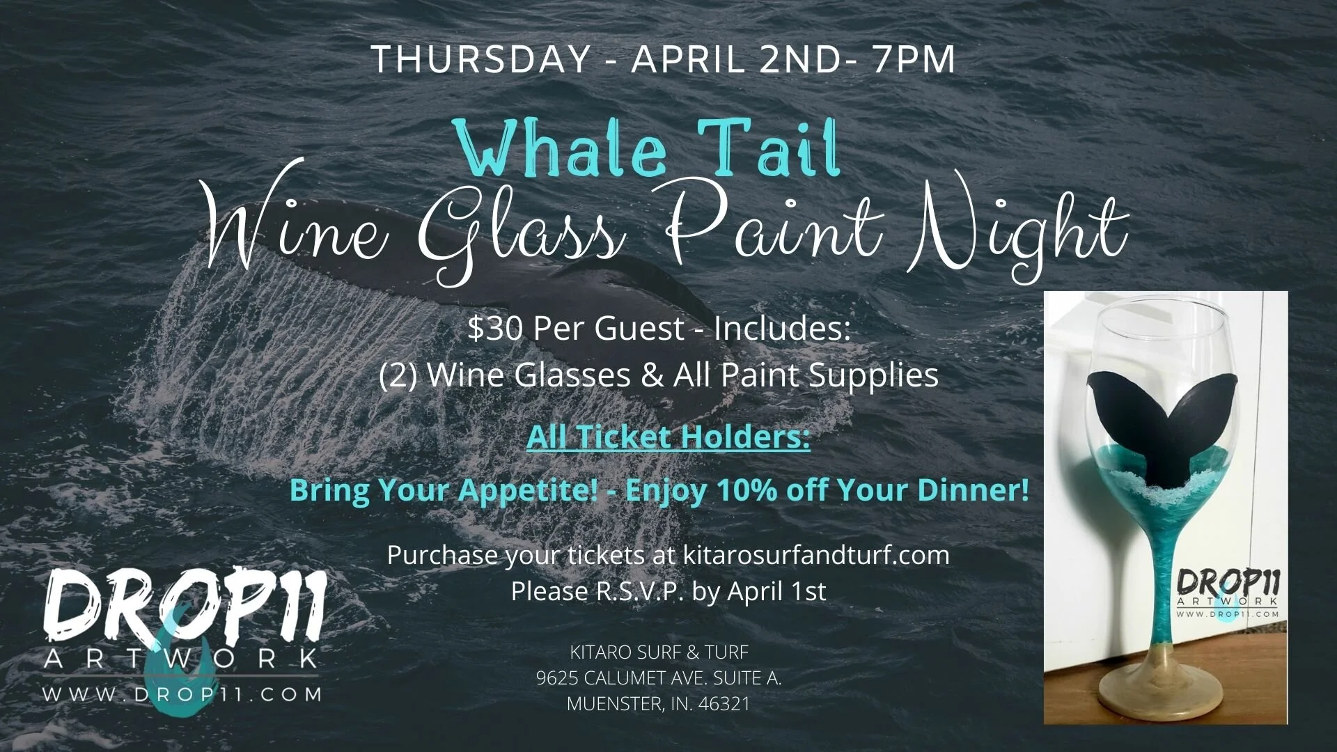 Whale Tail Wine Glass Paint Night