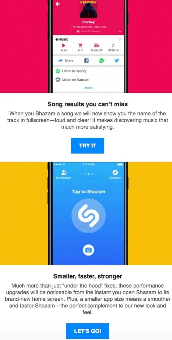 Shazam redesign email