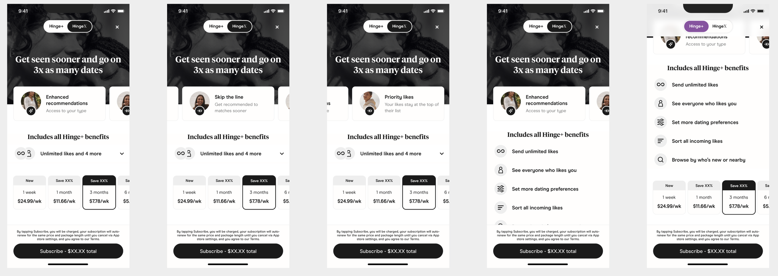 Updates to the paywall for Hinge+ and HingeX; 2023/2024