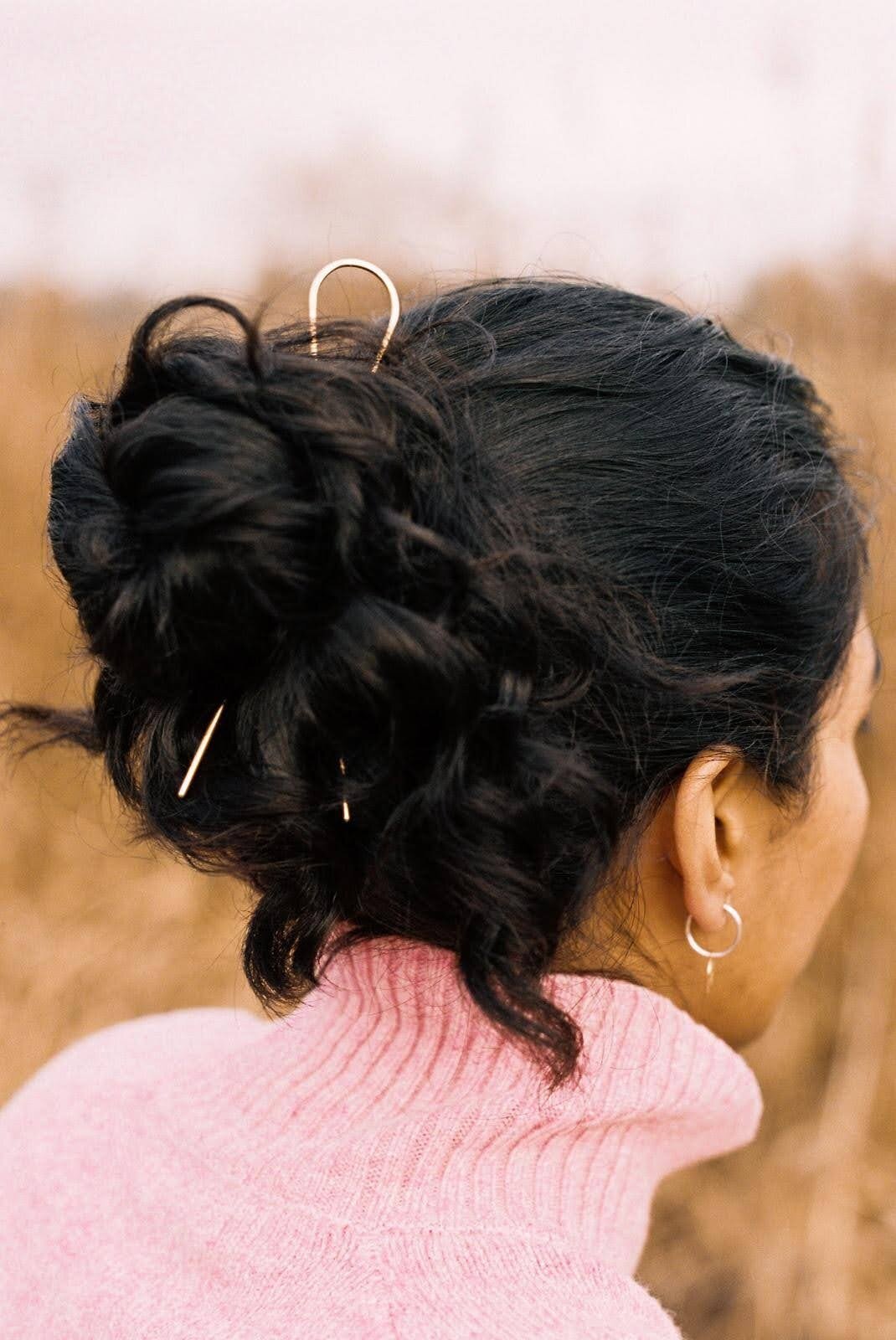 Lizzy Minimal Brass Hair Pin - STRAIGHT — Roake Studio