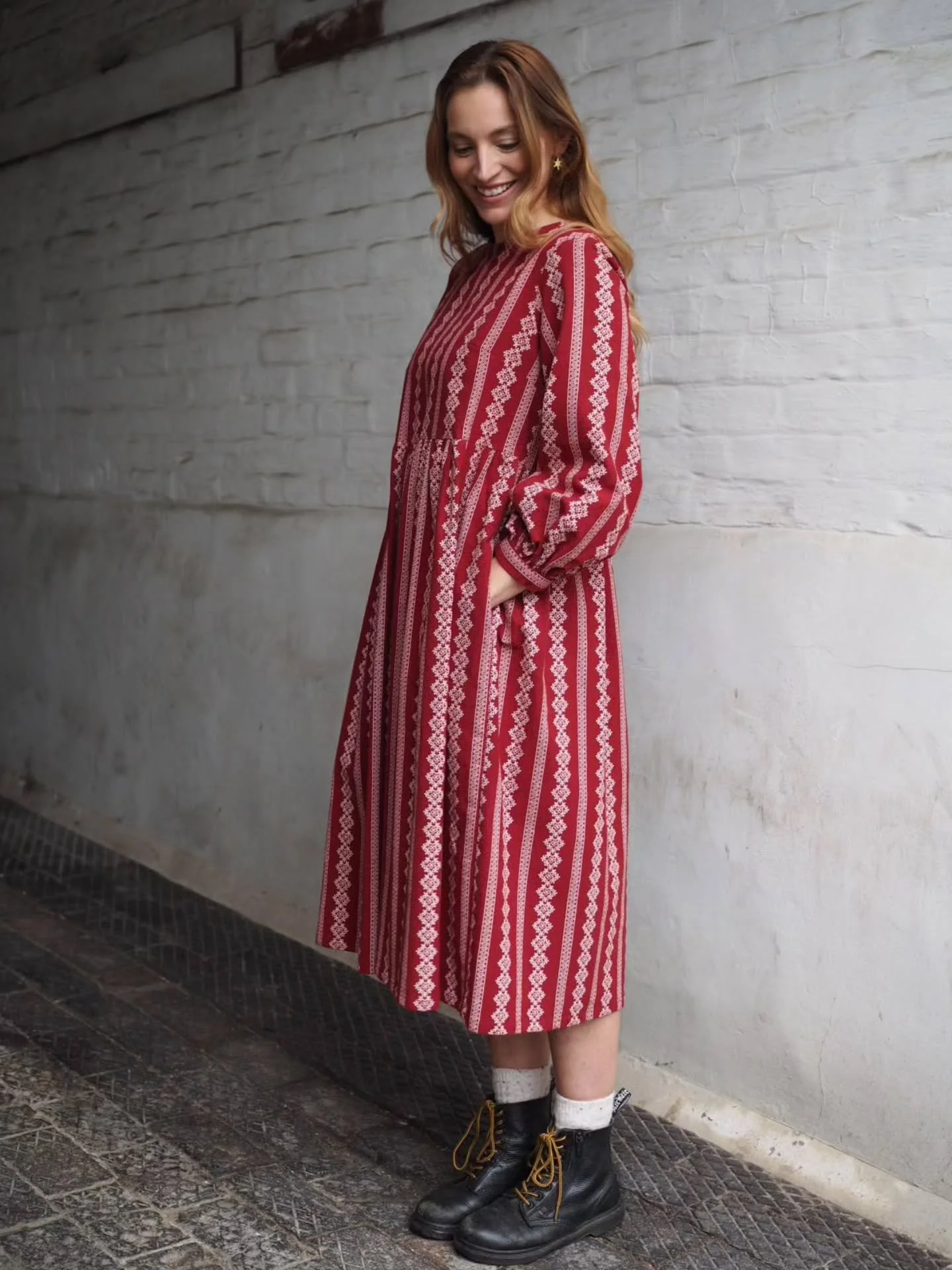 The last fabric in our ready-to-ship capsule collection is our Red Folk Print cotton, which we've made up into a small batch of Millie dresses with puff sleeves and we LOVE them. As with all of the fabrics in this capsule, we've picked this lovely on