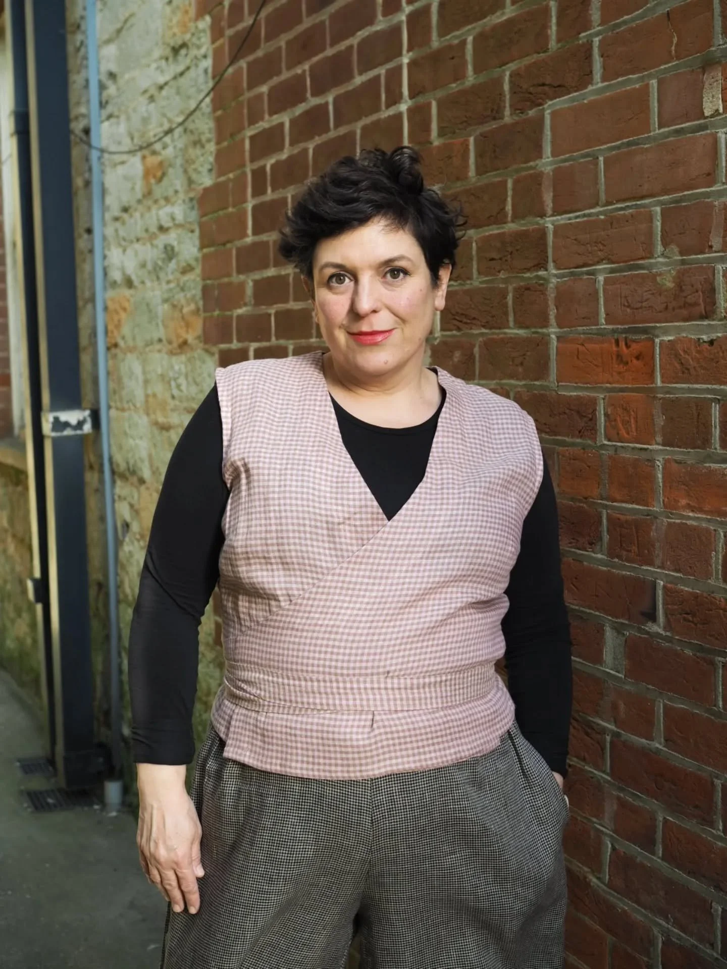 Been wondering about trying one of our classic Winnie wrap top styles? Lovely local Rosie came in last week to try on our sleeveless Winnie wrap and long pleated sleeve version in a few different fabric options. We're nearly out of bright pink pomegr