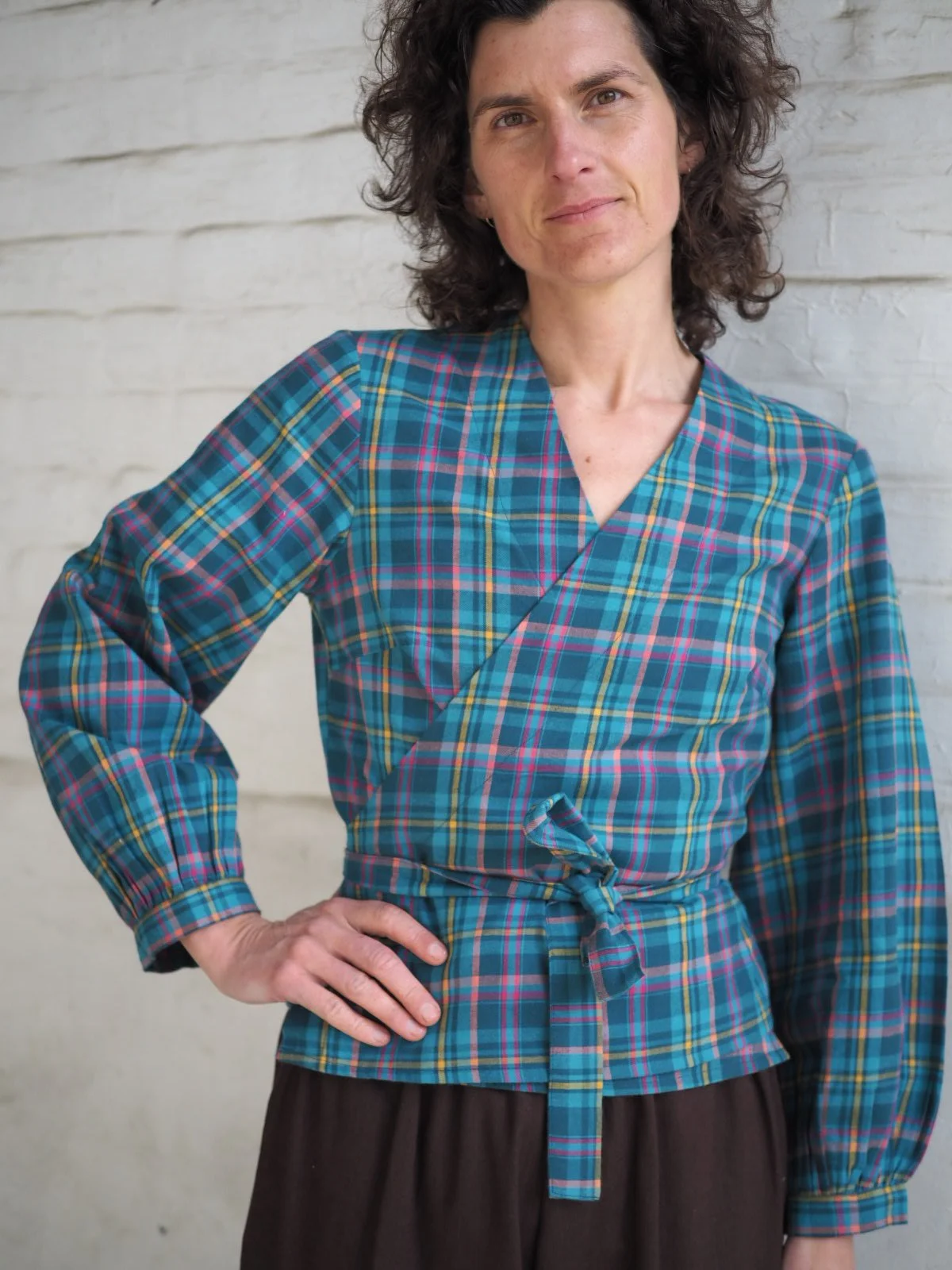 Winnie Wrap Top (Puff Sleeve) - Summer Plaid - WAITLIST