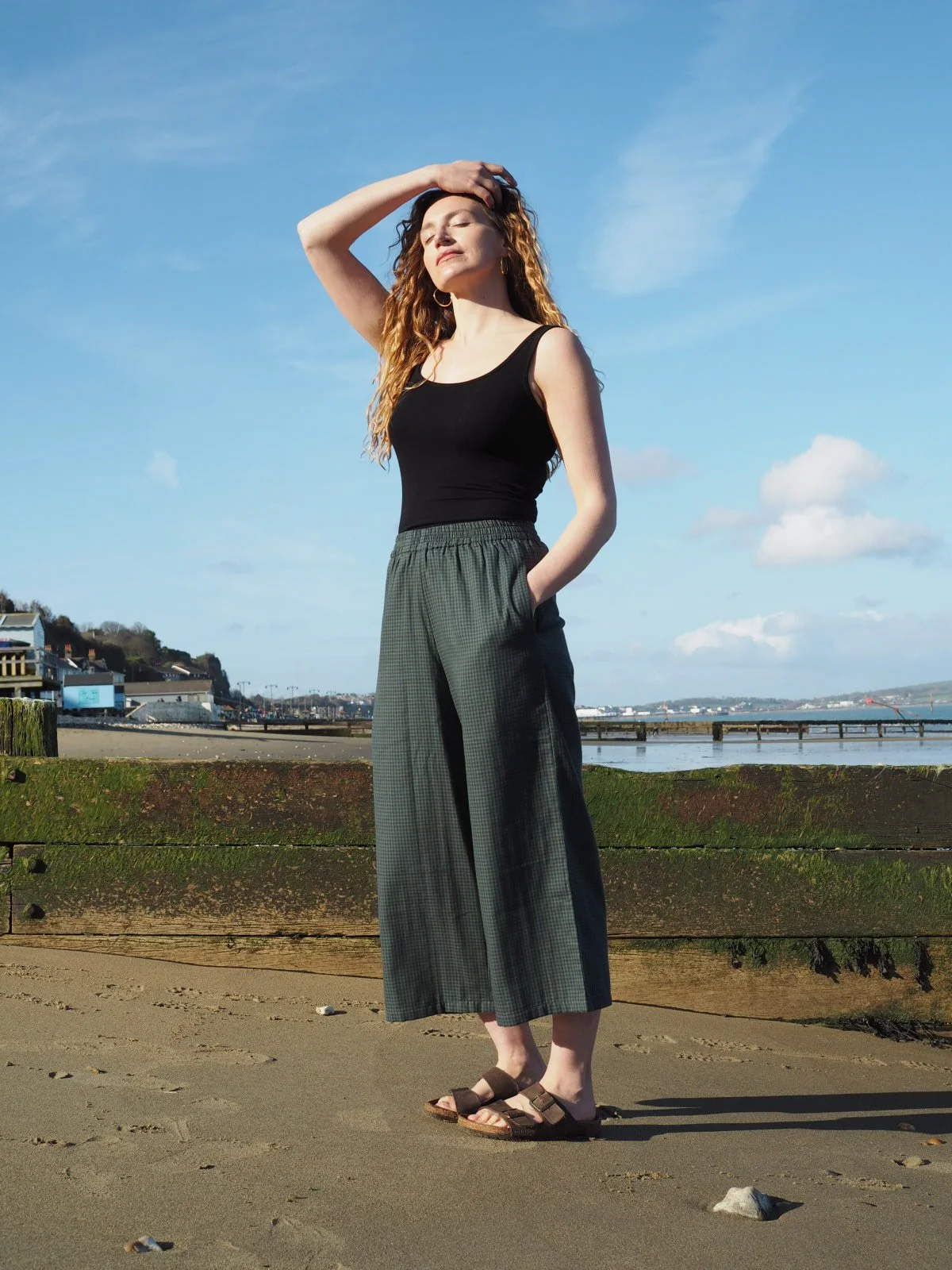 Amber Wide Leg Crop Trousers - Forest Gingham Gauze - WAITLIST