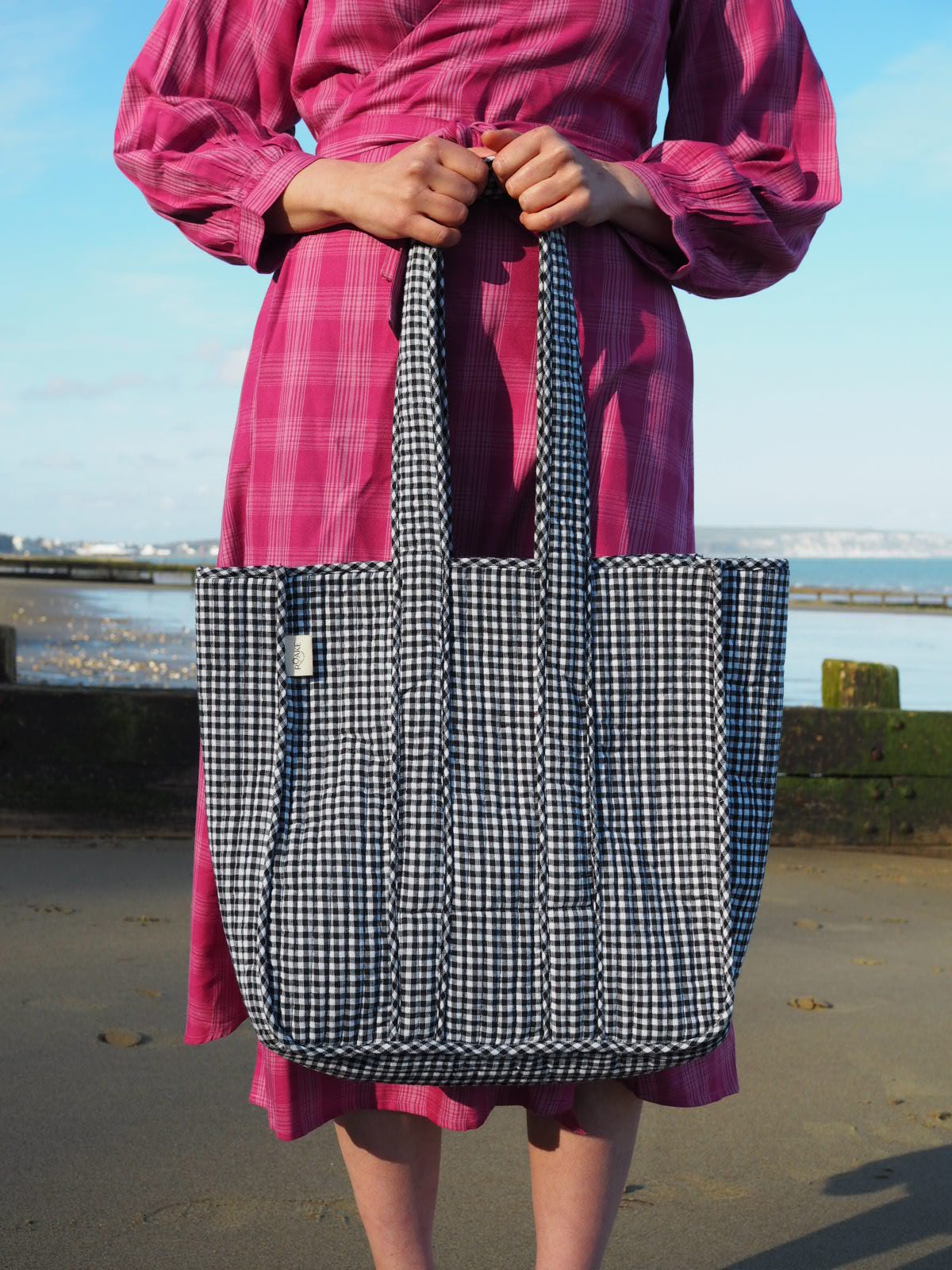 Emily Quilted Tote Bag - Black & White Gingham - WAITLIST