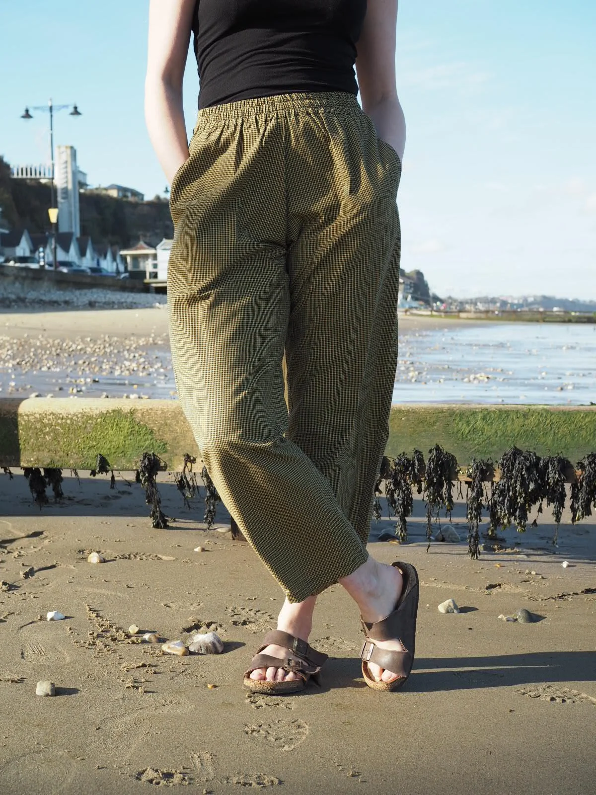 Amy Barrel Leg Trousers - Multi Check Cotton - WAITLIST