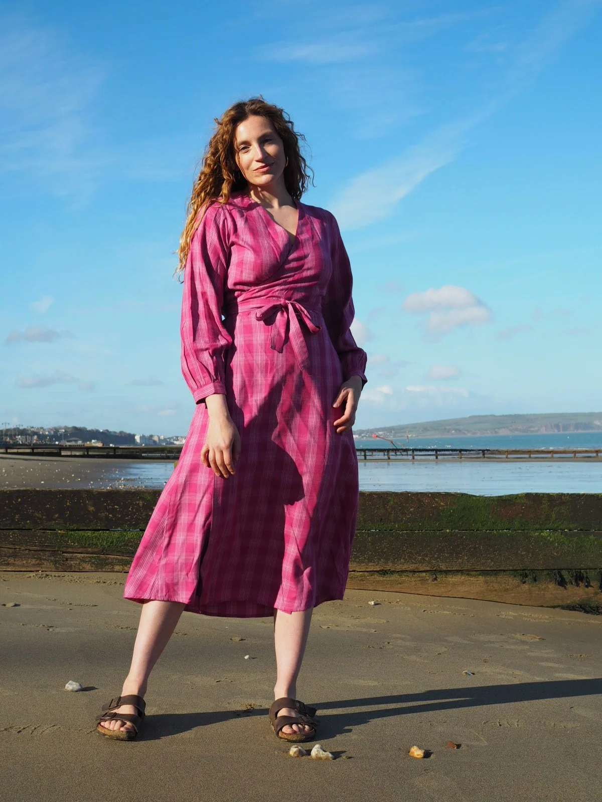 Winnie Wrap Dress (Puff Sleeve) - Pink Plaid - WAITLIST