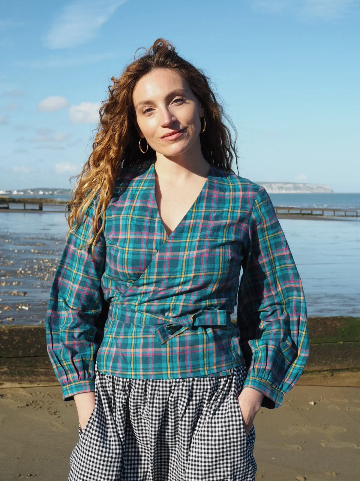 Winnie Wrap Top (Puff Sleeve) - Summer Plaid - WAITLIST