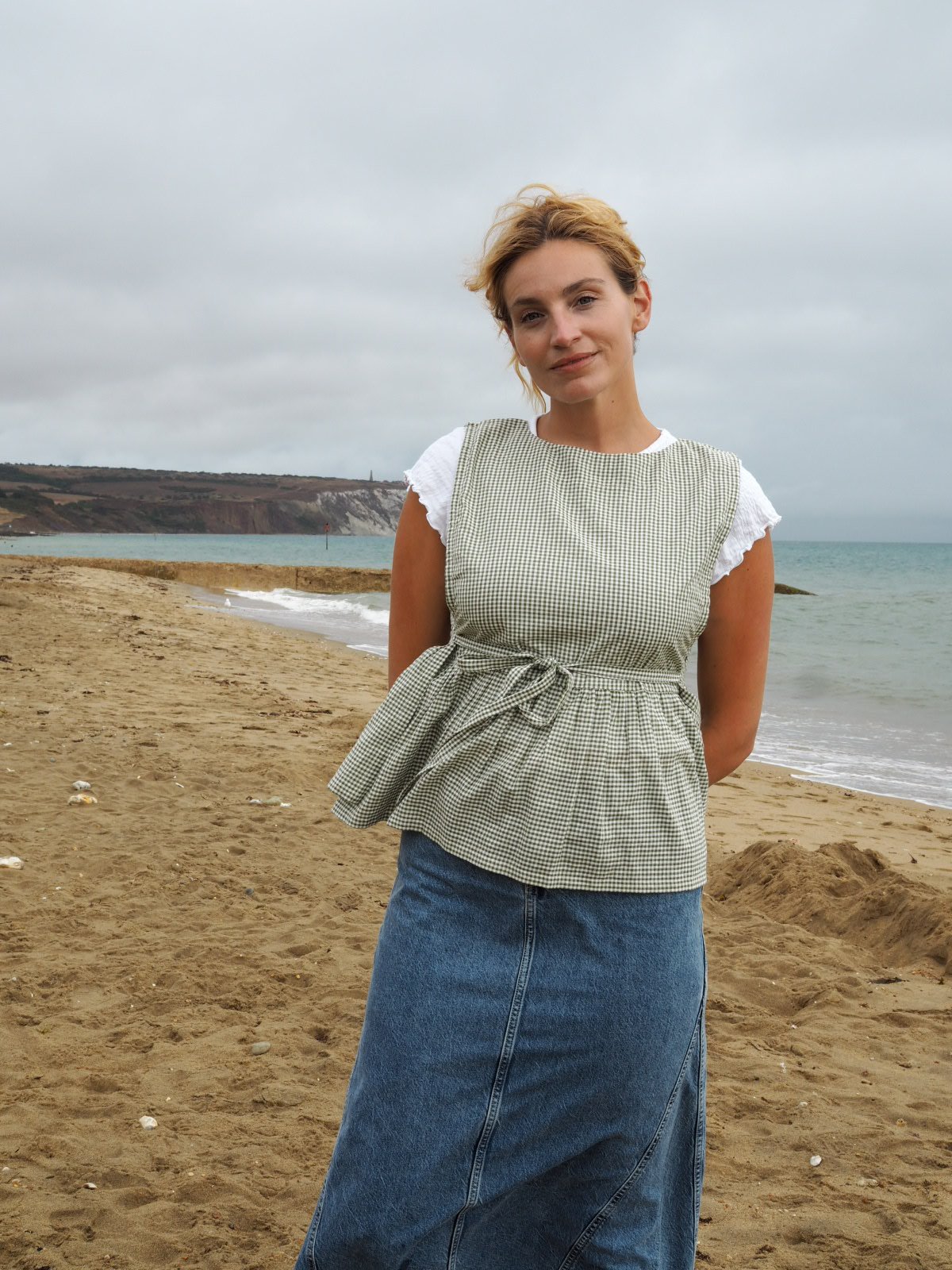 Winnie Pinny Gathered Vest Top - Moss Check Cotton