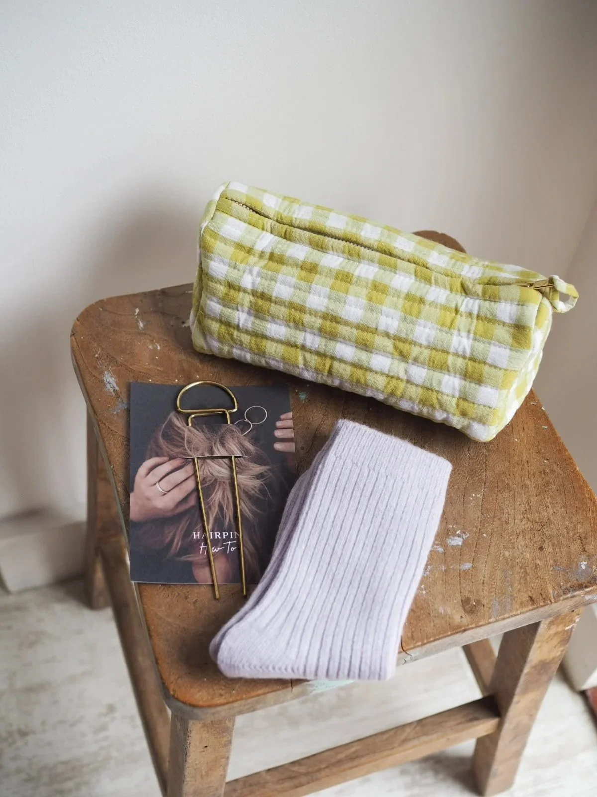 Quilted Pouch, Merino Socks & Hair Pin Bundle