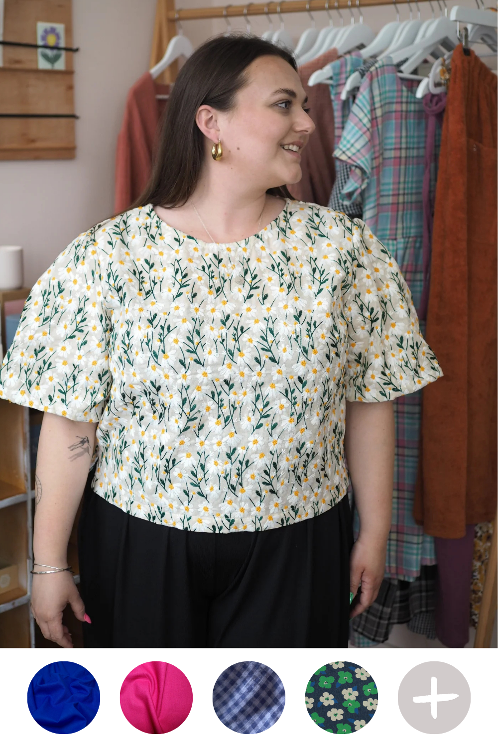 Millie Top (Pleated Short Sleeve) - Daisy Embroidered - Various sizes - ZERO WASTE