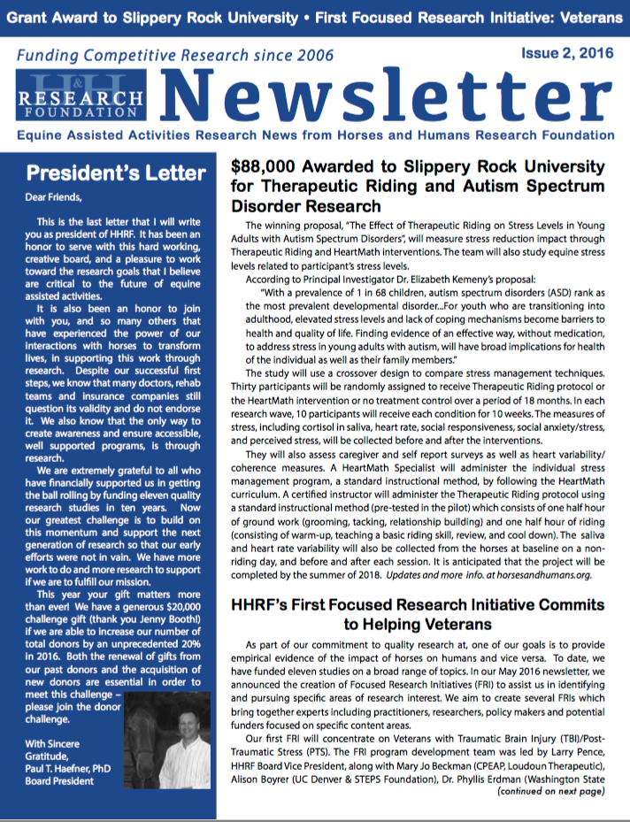 Issue 2, 2016: HHRF News