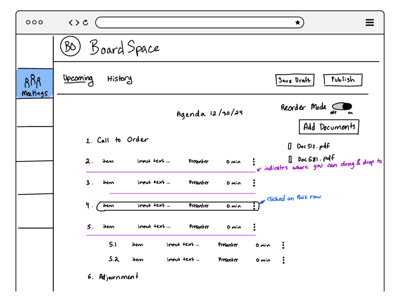 Digital sketch of agenda builder tool redesign