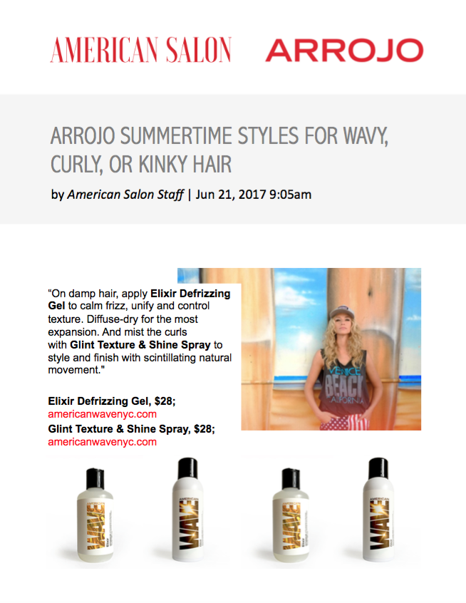 Elixir Defrizzing Gel & Glint Texture & Shine Spray featured in American Salon. 